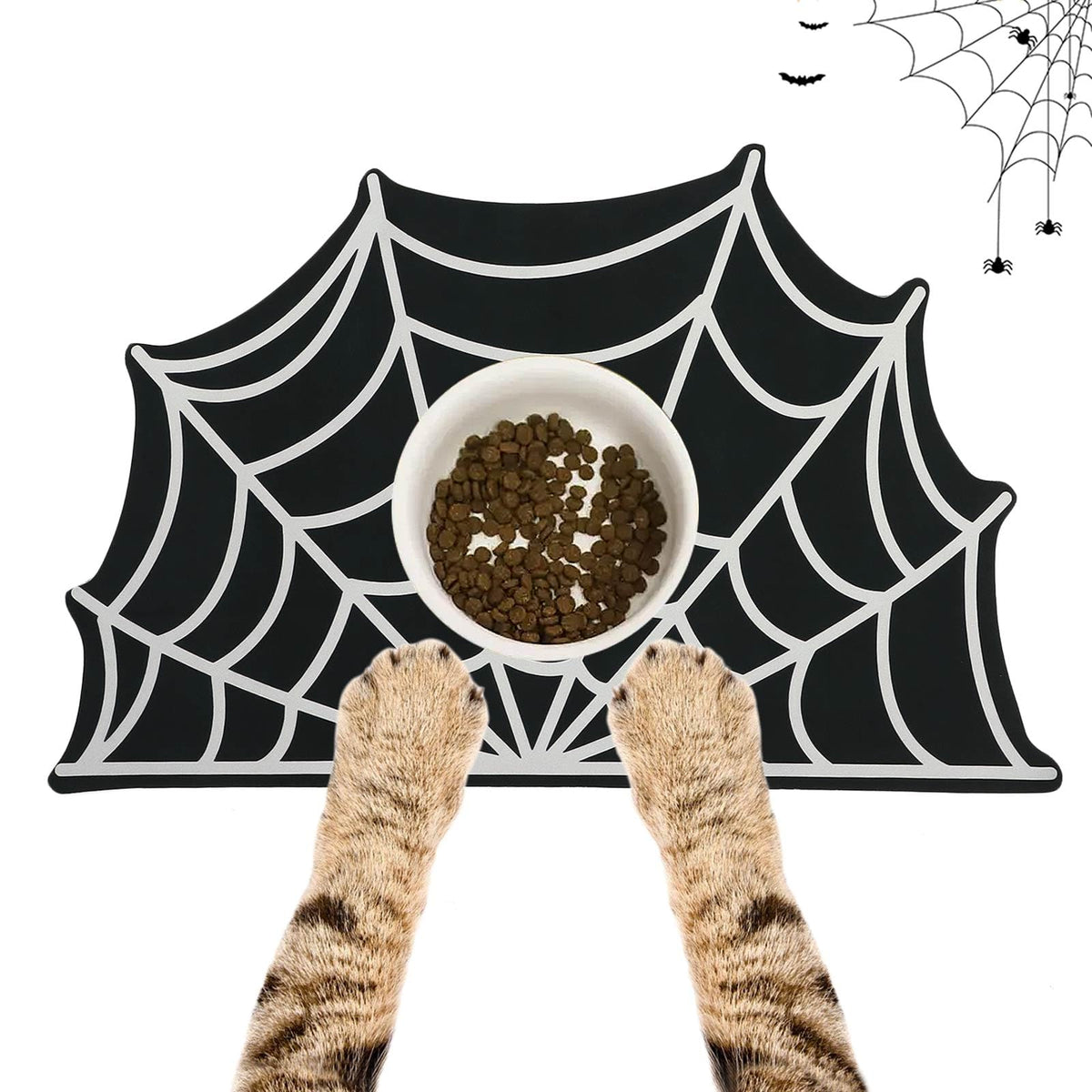 Dazzleimart Halloween pet mat with bat design helps contain spills during meals