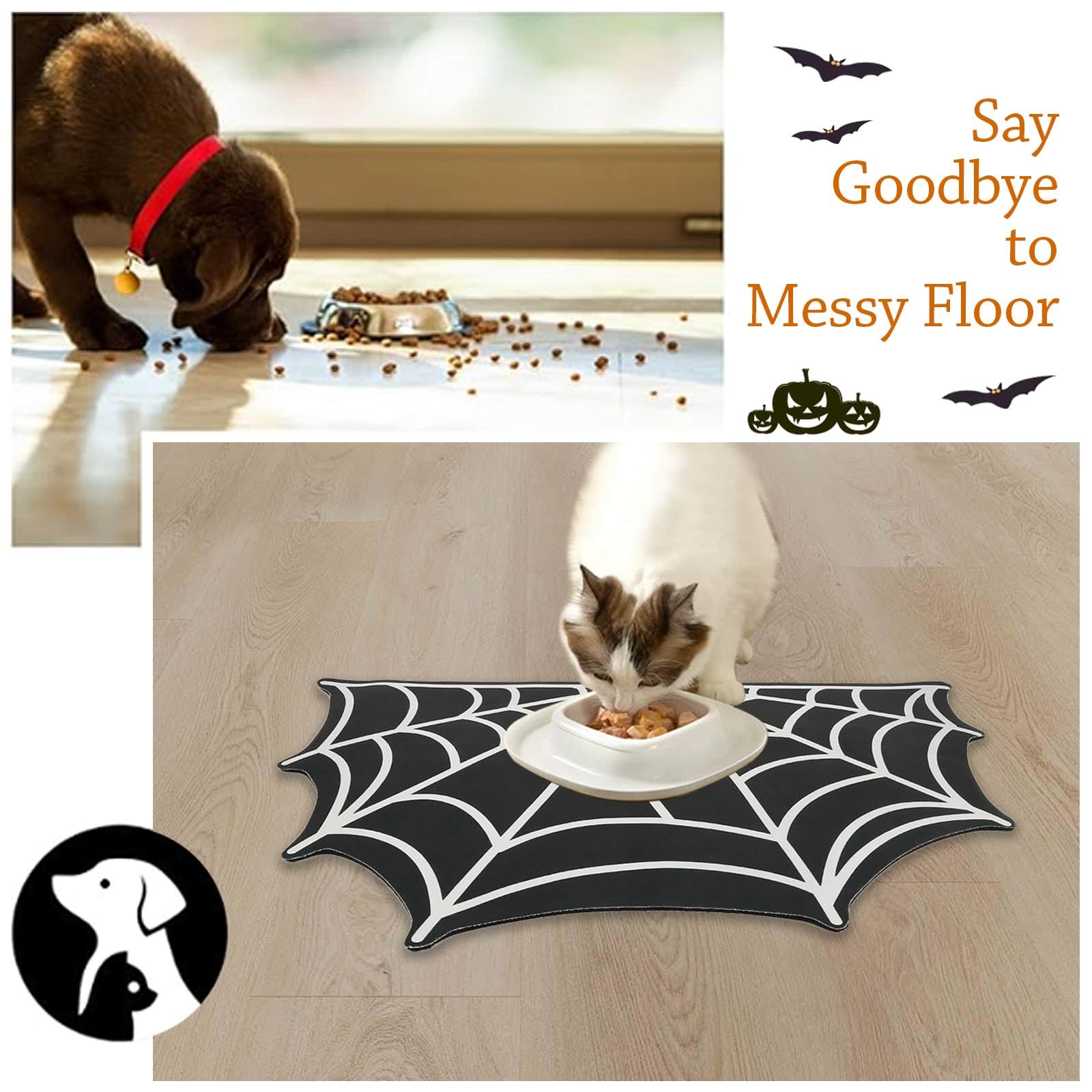 Dazzleimart Halloween mat featuring black cat for quick-clean mealtime