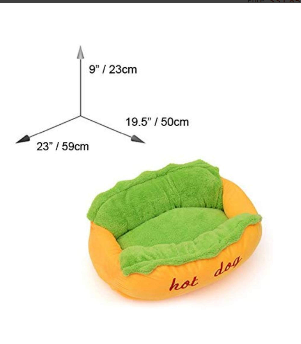 DAZZLING BEAUTY hotdog design dog bed lifestyle-shot shows cozy corner for naps