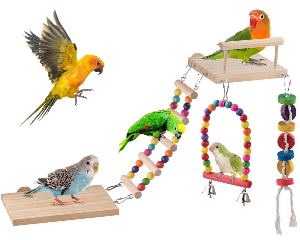 DBNESS 5in1 parakeet toys perch swing assembly for active cage play