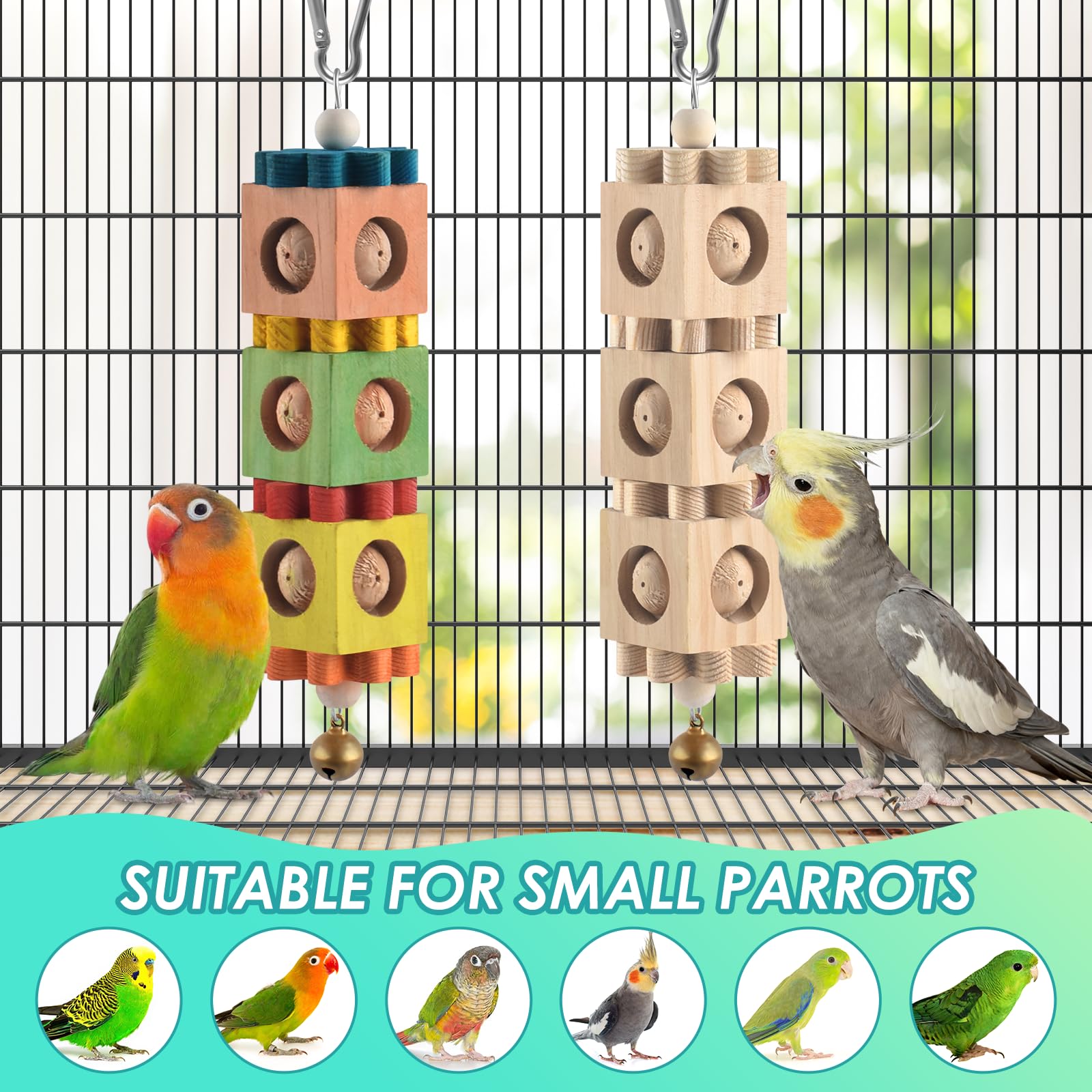 DBNESS bird chew toy foraging-grooves shows treat hiding foraging play.