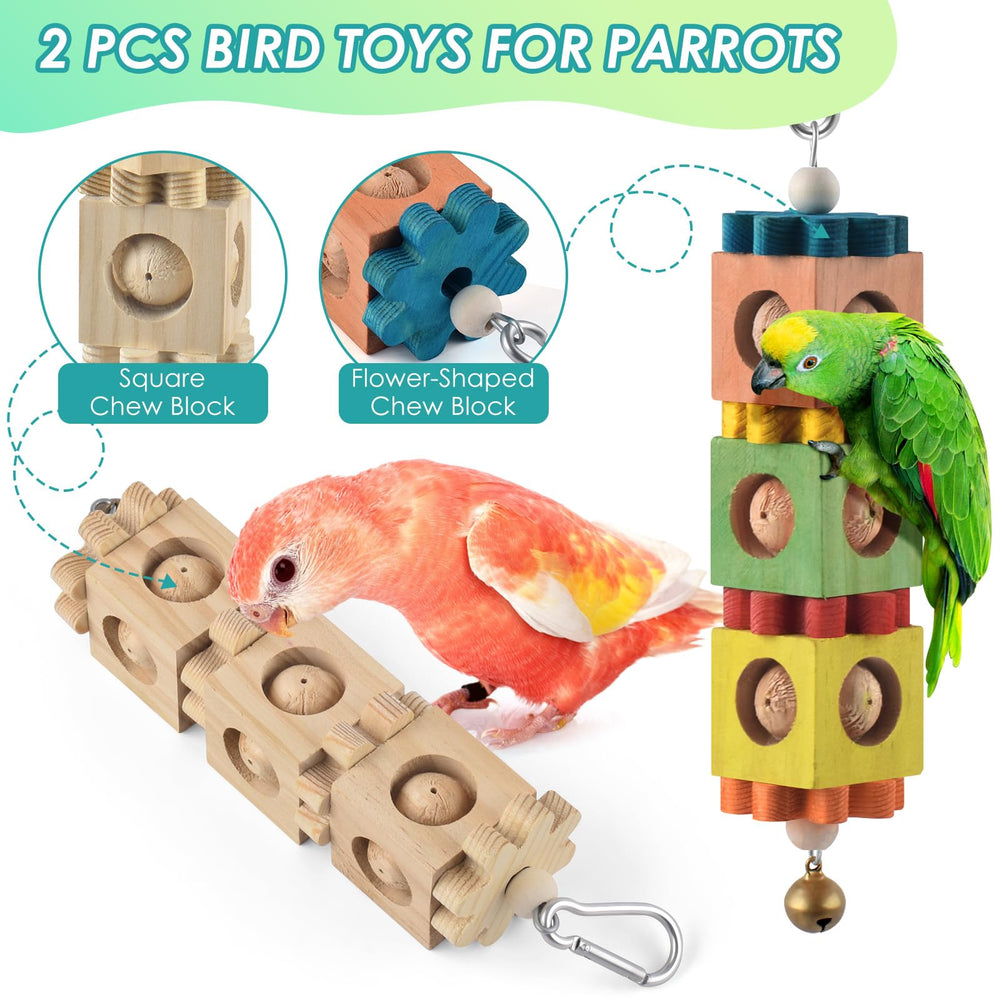 DBNESS bird chew toy natural-finish shows safe, non-toxic wood for parrots.