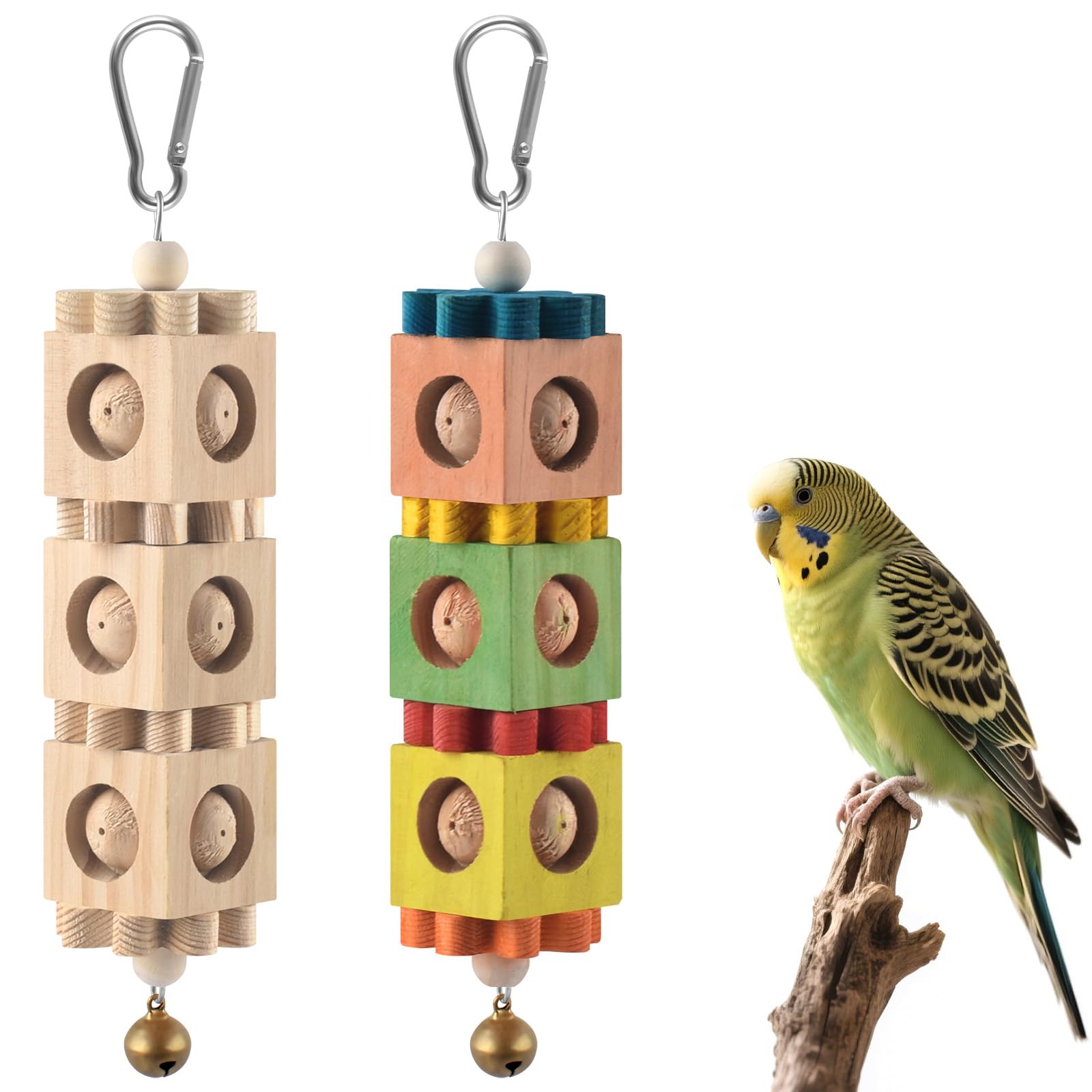 DBNESS bird chew toy wood rotation close-up for beak exercise and curiosity.