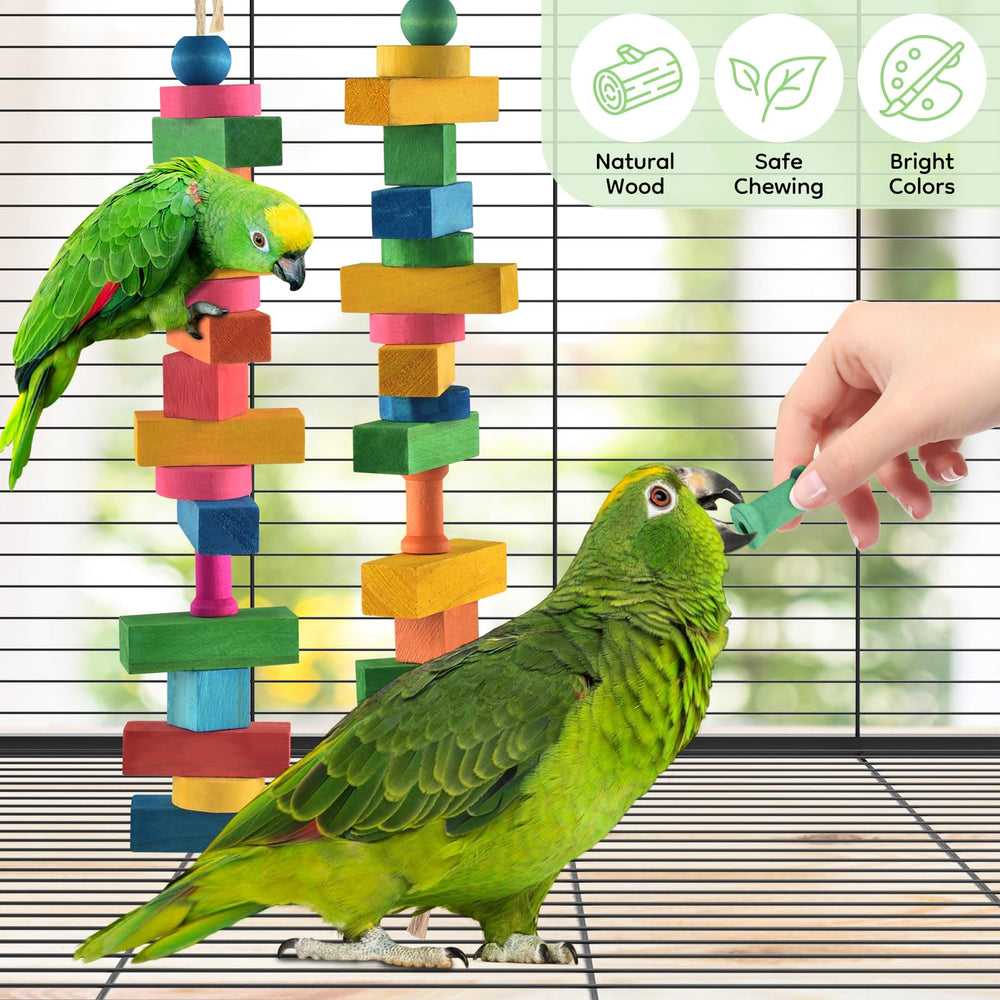DBNESS bird toy closeup wooden grain emphasizes natural materials and tactile chewing appeal.