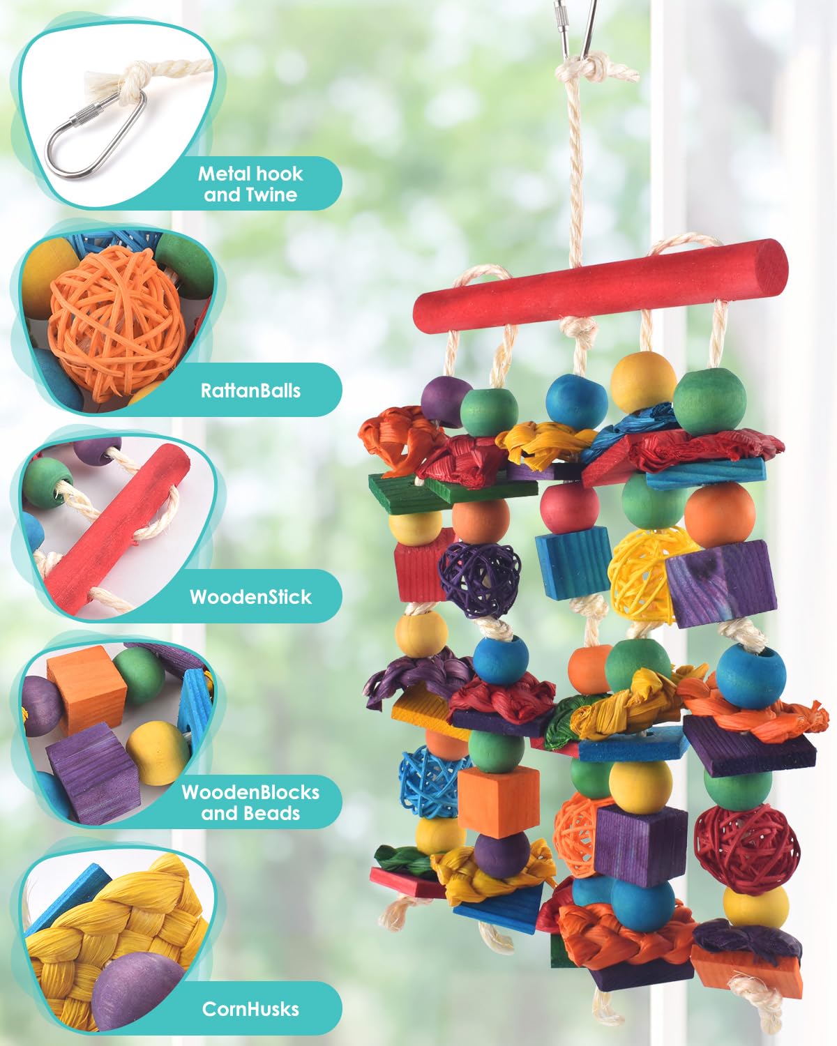 DBNESS bird toy hook and cage attach shows easy installation and secure display