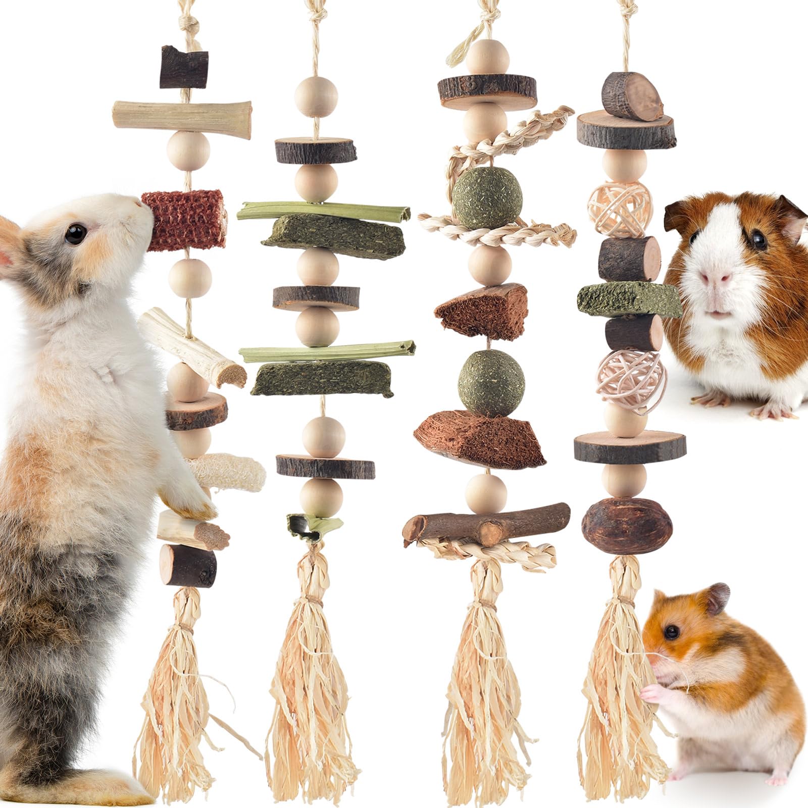 DBNESS bunny chew toy set packaging highlights natural materials for safe play and dental-friendly chewing