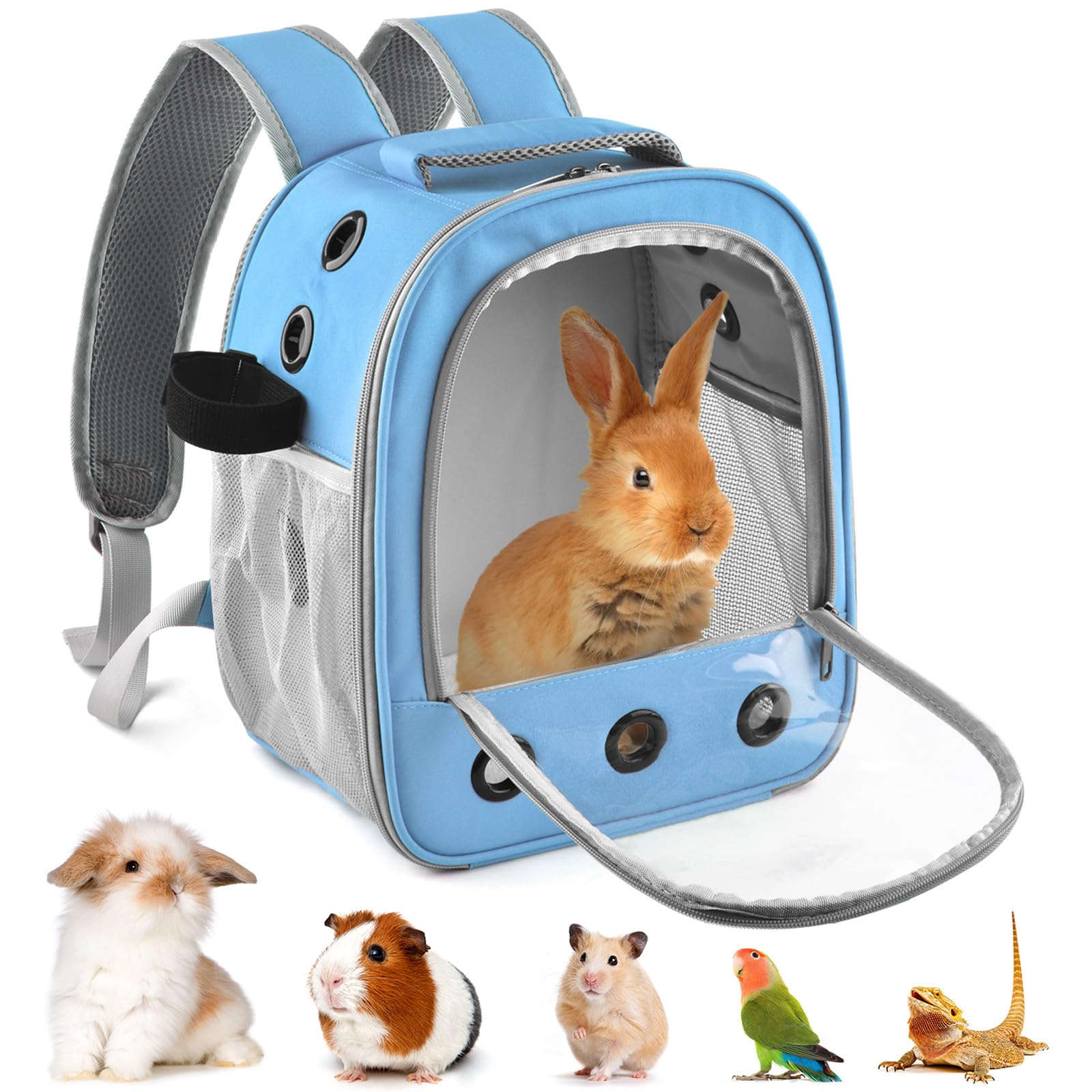 DBNESS Guinea Pig Carrier Backpack with side pockets for quick travel storage.