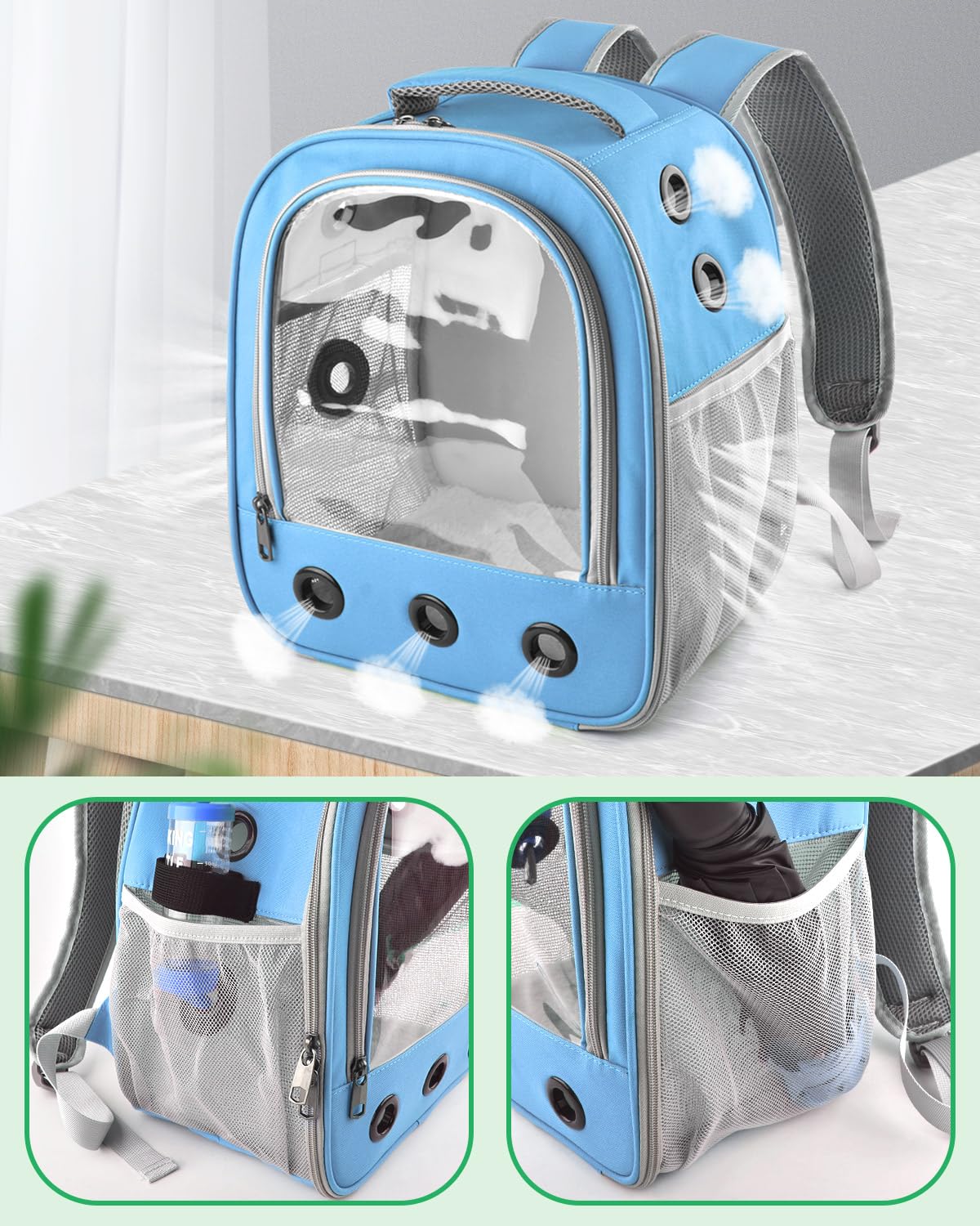 DBNESS Guinea Pig Carrier Backpack water bottle holder adds convenient hydration on the go.