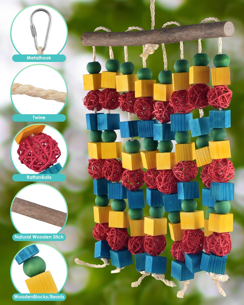 DBNESS Large Parrot Toys metal hooks ensure easy, safe installation in any cage