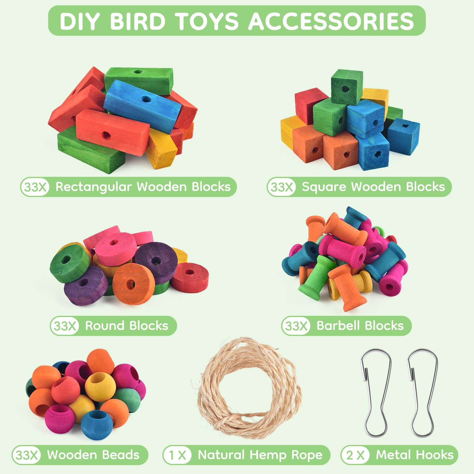DBNESS parrot toys multi-shaped blocks stimulate beak work and curiosity during play.
