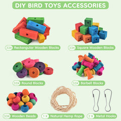 DBNESS parrot toys multi-shaped blocks stimulate beak work and curiosity during play.