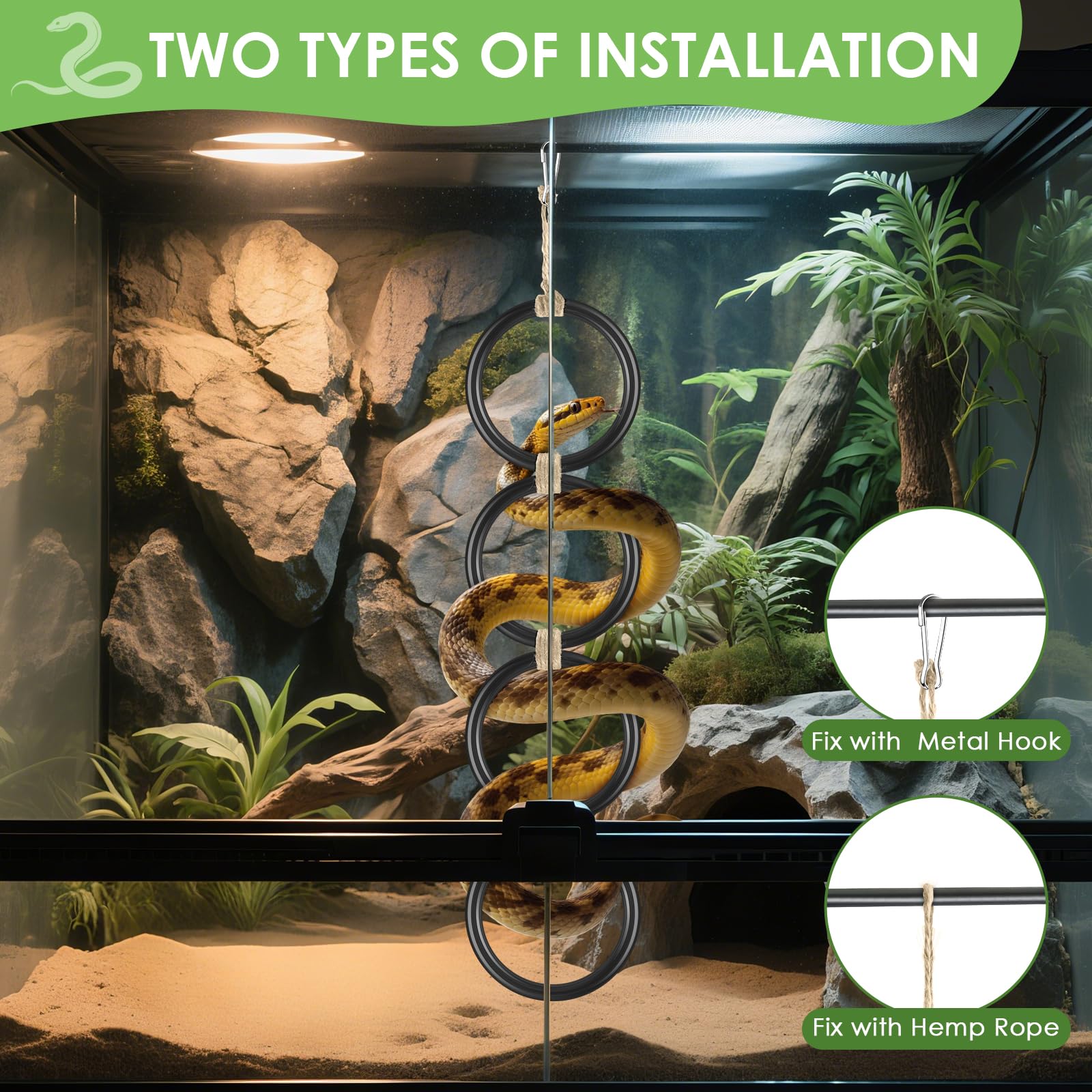DBNESS snake climbing rings spiral configuration offers varied movement and enrichment.