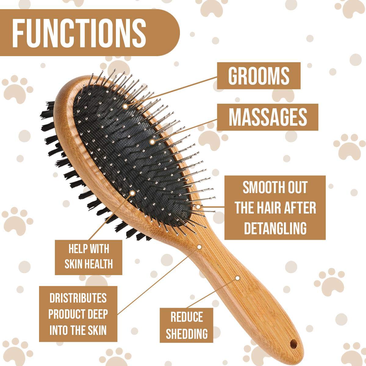 KylePet bristle side with evenly spaced bristles removes loose fur effectively.