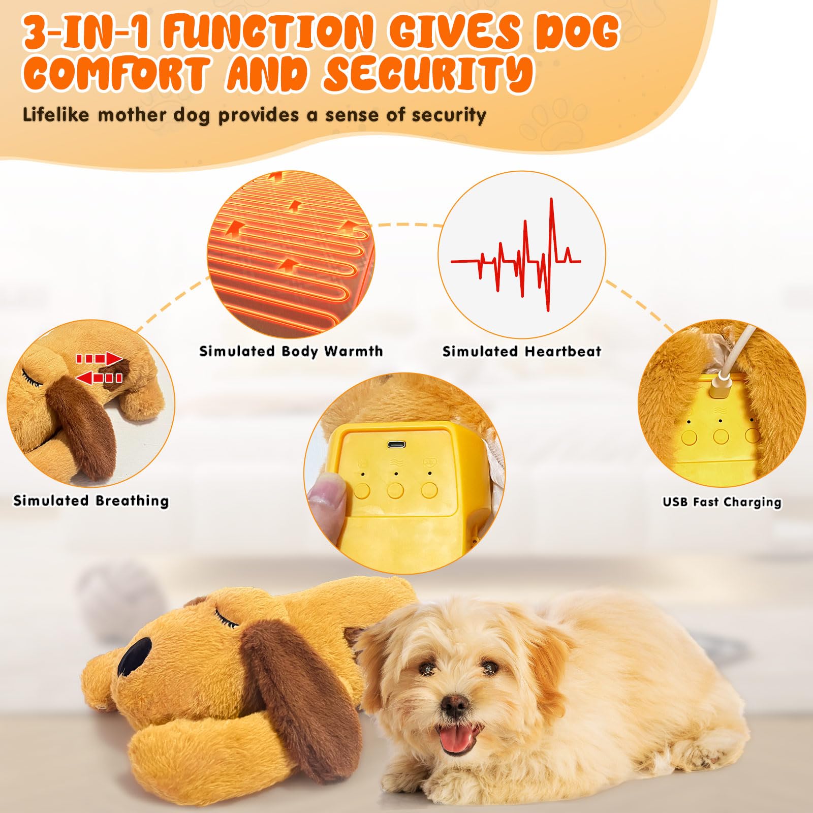 DCIAER heartbeat puppy toy breathing-demo shows lifelike rhythm for calming naps