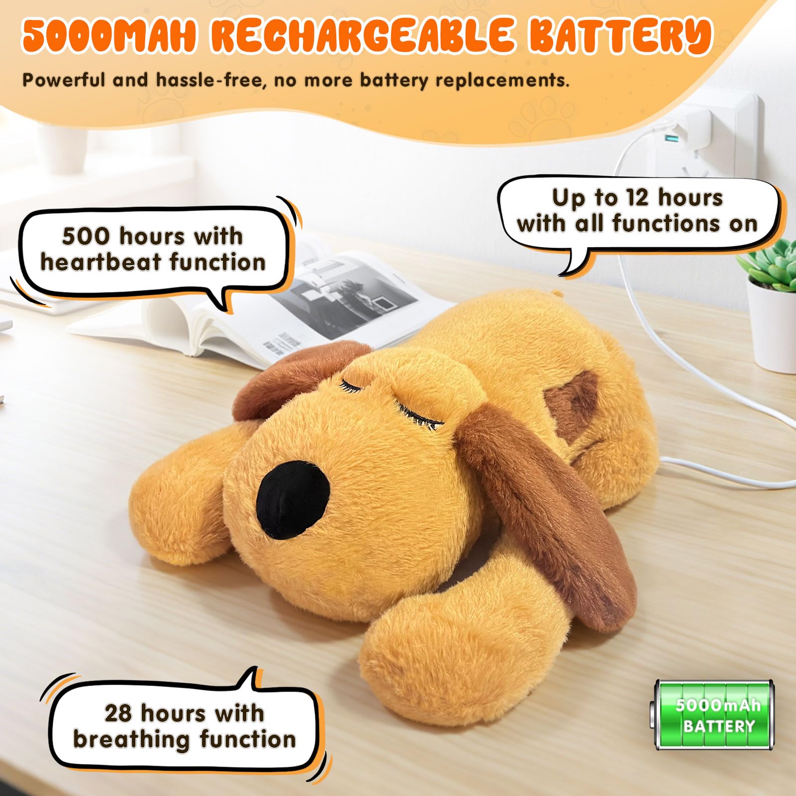 DCIAER heartbeat puppy toy usb-charging demonstrates quick recharge for uninterrupted rest