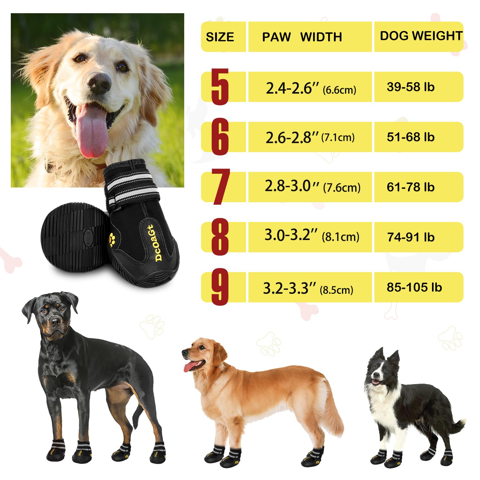 DcOaGt waterproof dog boots with anti-slip soles for safer indoor and outdoor traction.
