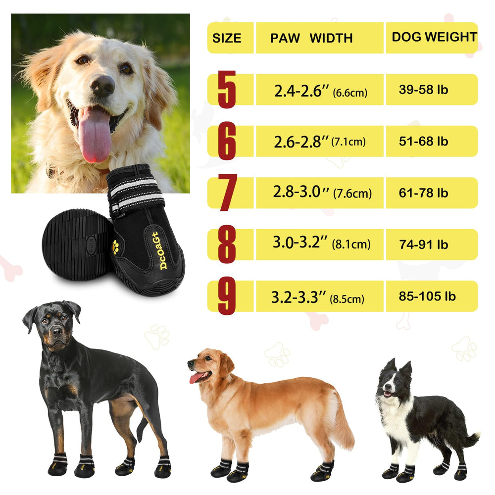 DcOaGt waterproof dog boots with anti-slip soles for safer indoor and outdoor traction.