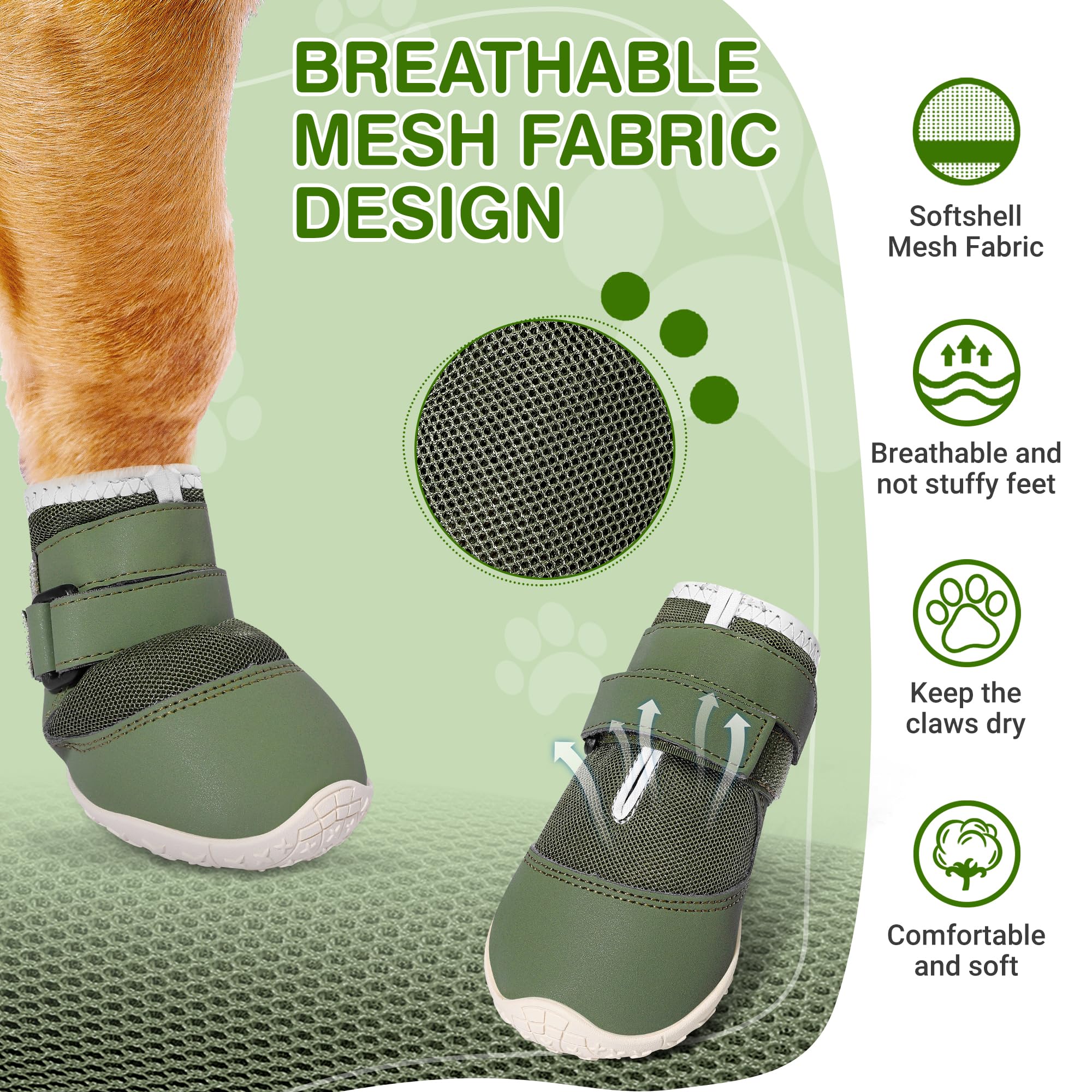 DcOaGt dog shoes toe area, waterproof leather protects hot pavement