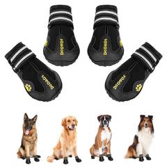 DcOaGt dog shoes front view with reflective strap for nighttime visibility.