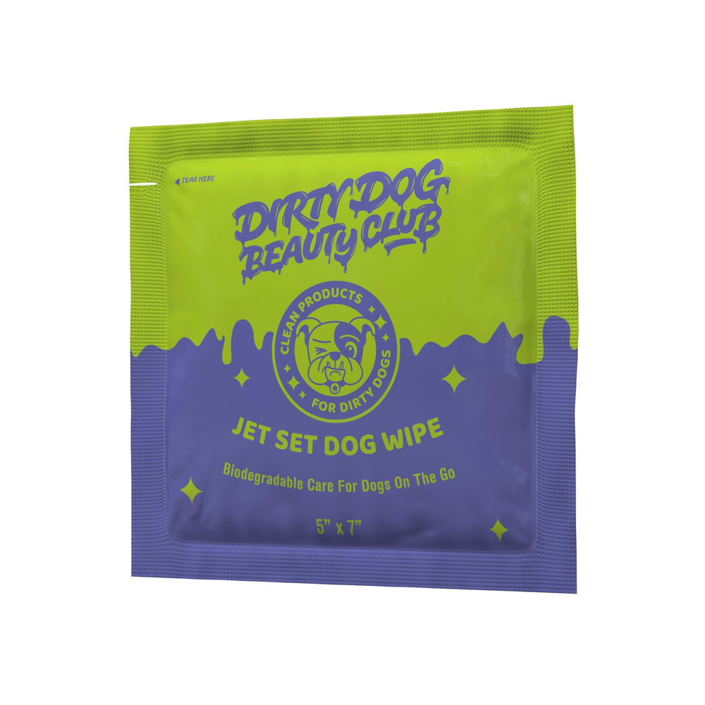DDBC Jet Set Dog Wipes thick texture demonstrates durable wipe for messes.