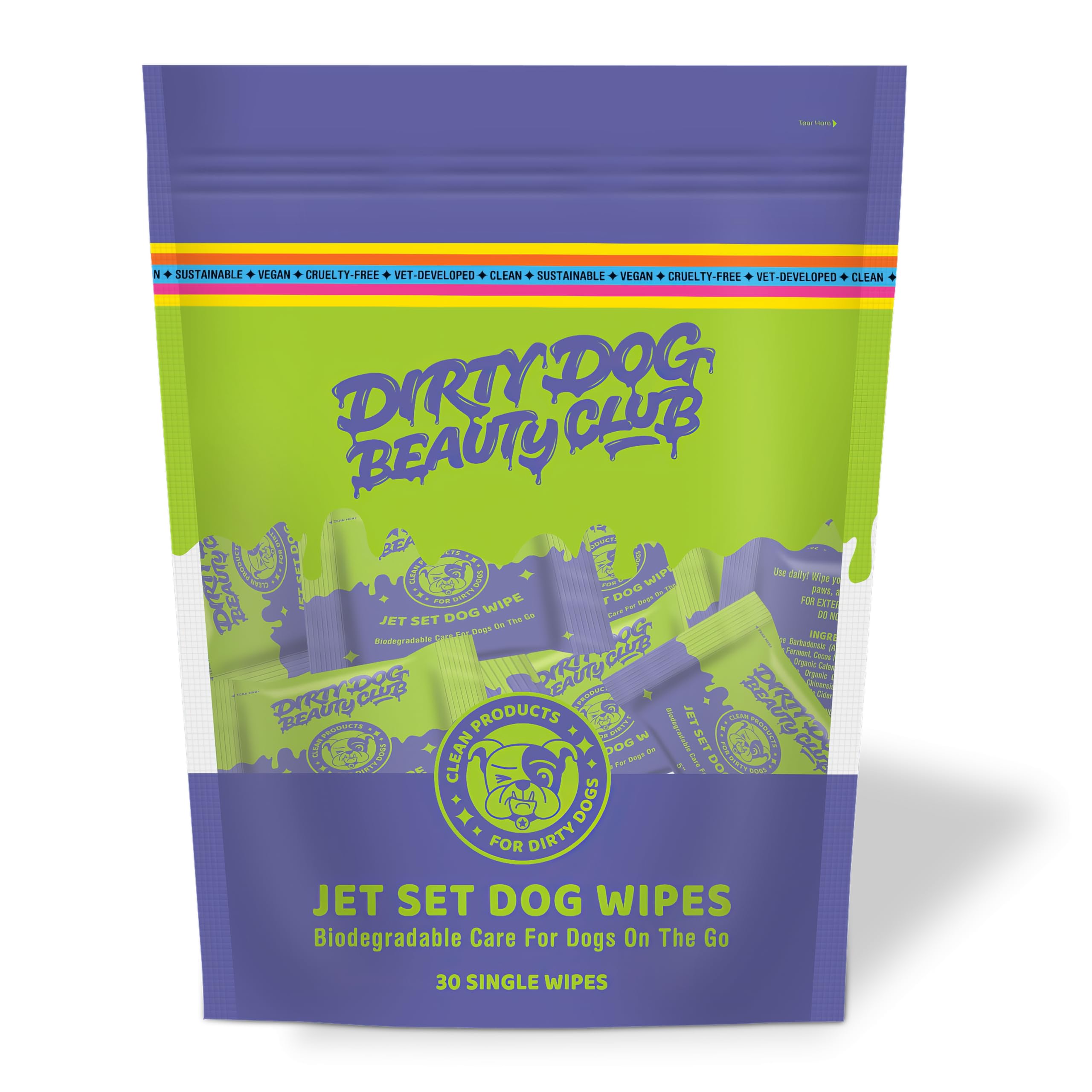 DDBC Jet Set Dog Wipes USA-made seal communicates quality and care.