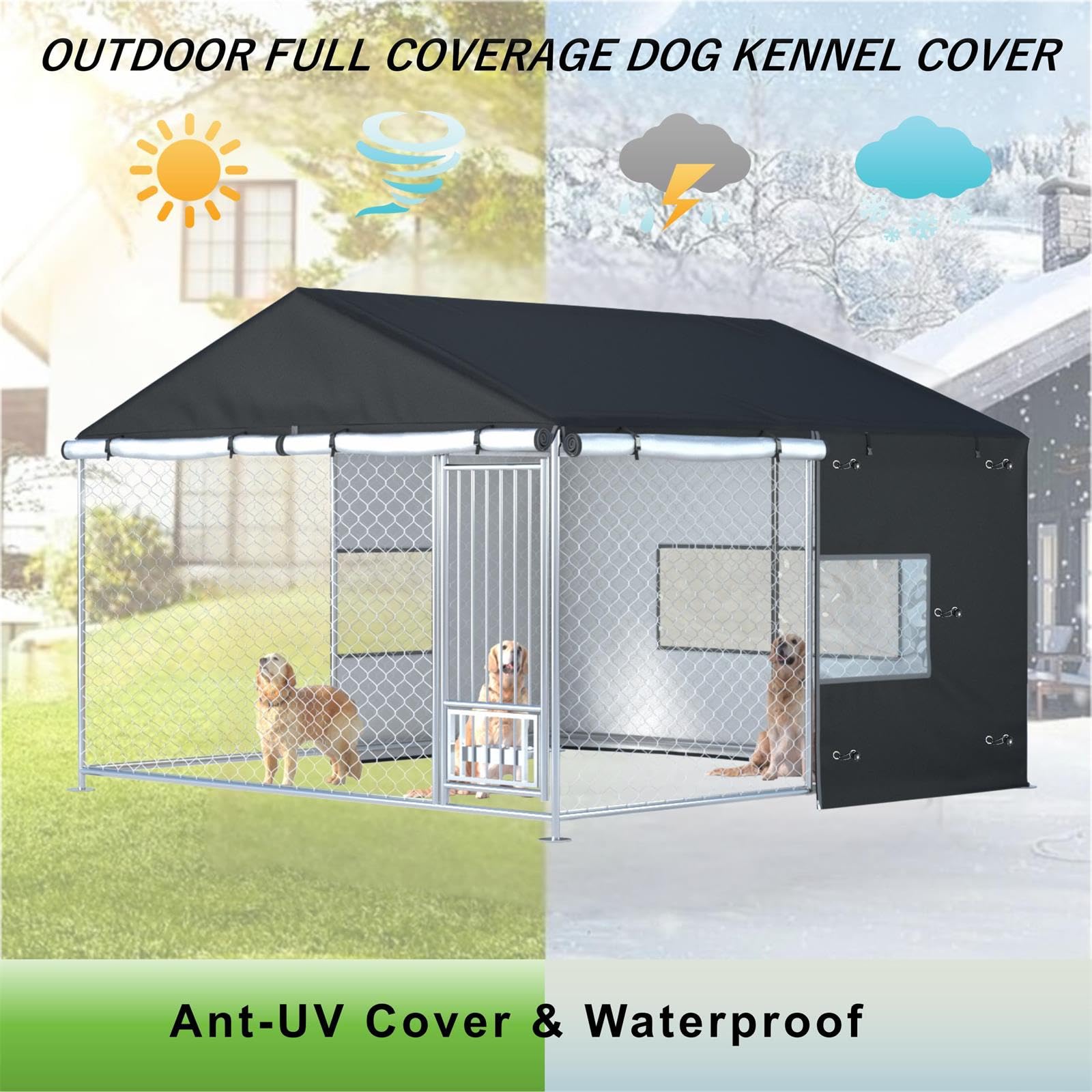 Ddeman rain and dustproof cover protecting kennel from elements year-round