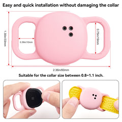 DDJ collar clip pink tile tracker showing simple install on collars.