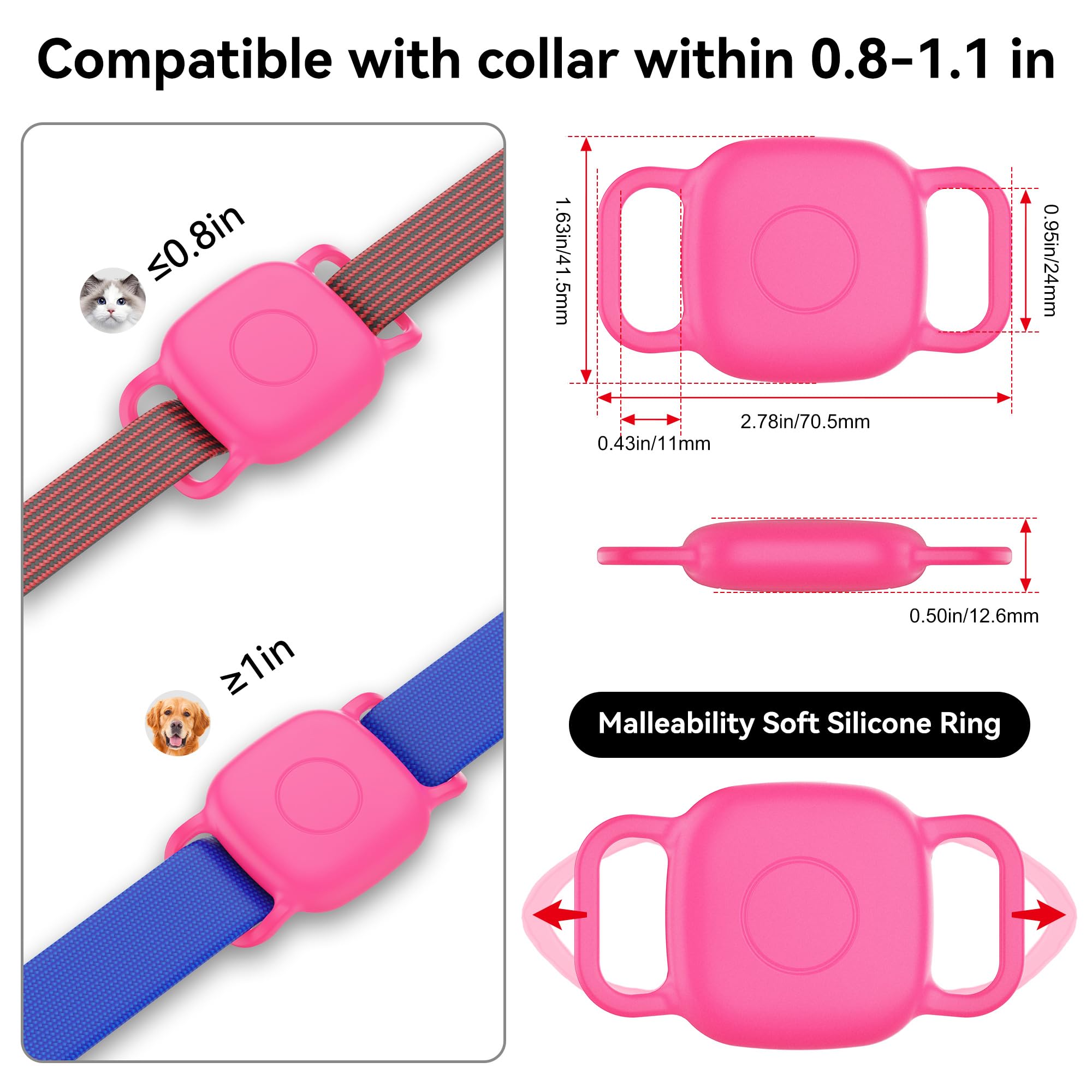 DDJ dog-collar-fit shown on larger pet with 0.8-1.1 inch range