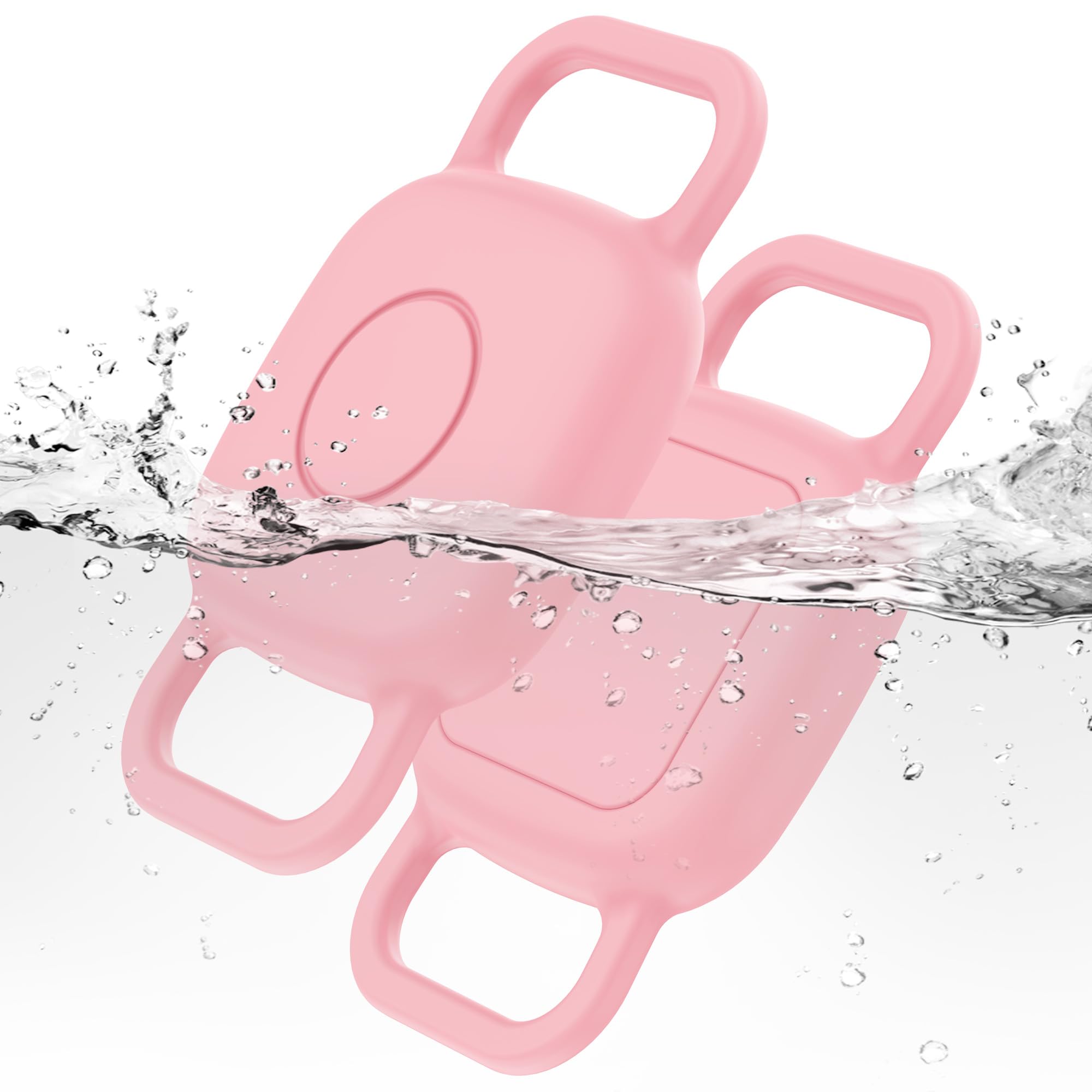 DDJ dog collar holder pink front view shows waterproof protection for Tile Mate