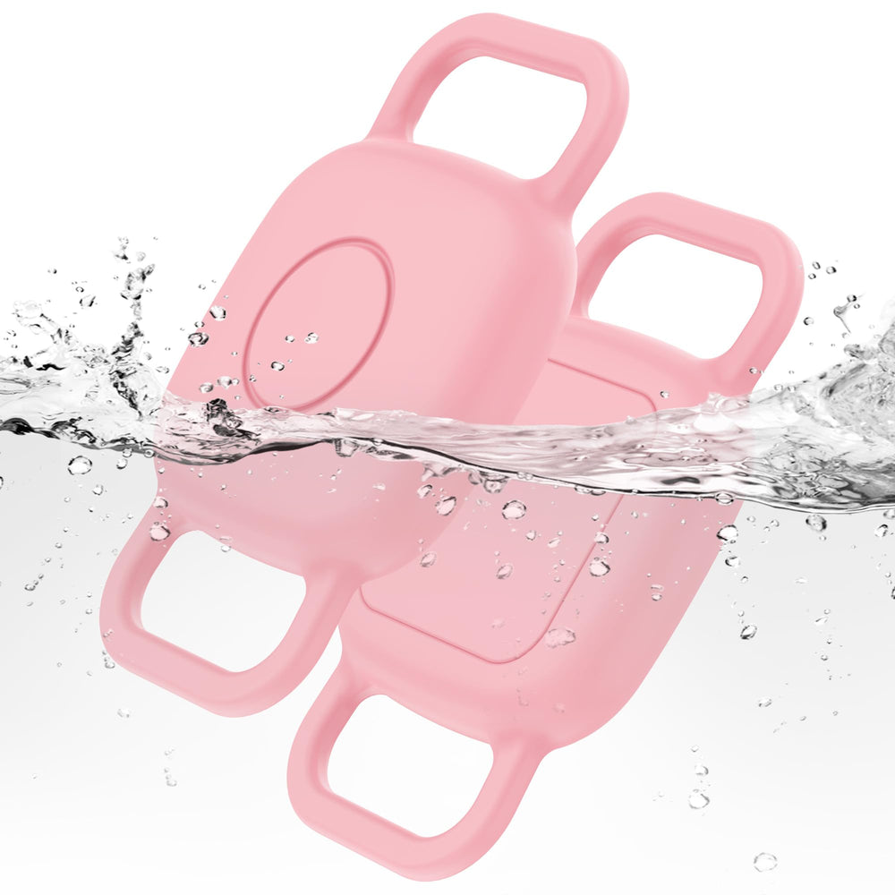 DDJ dog collar holder pink front view shows waterproof protection for Tile Mate