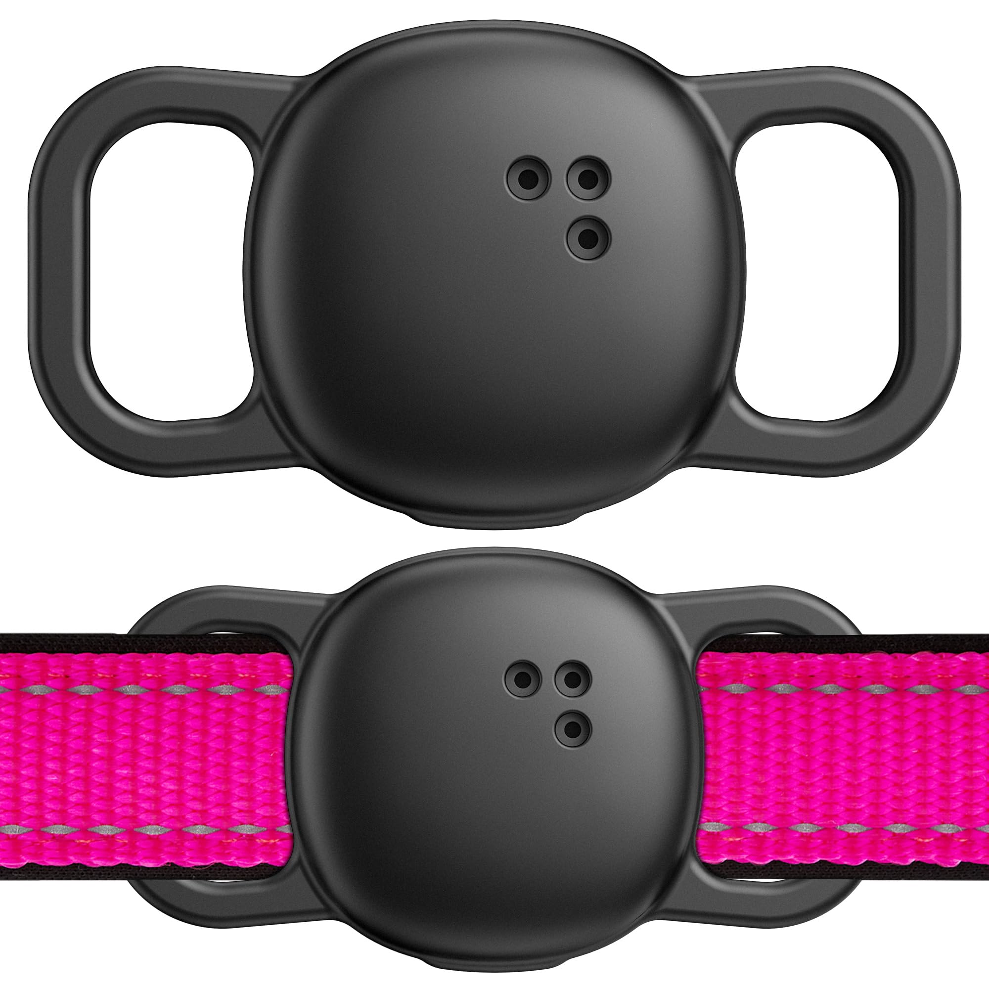 DDJ Tile Life360 case mounted on a pet collar for secure tracking.