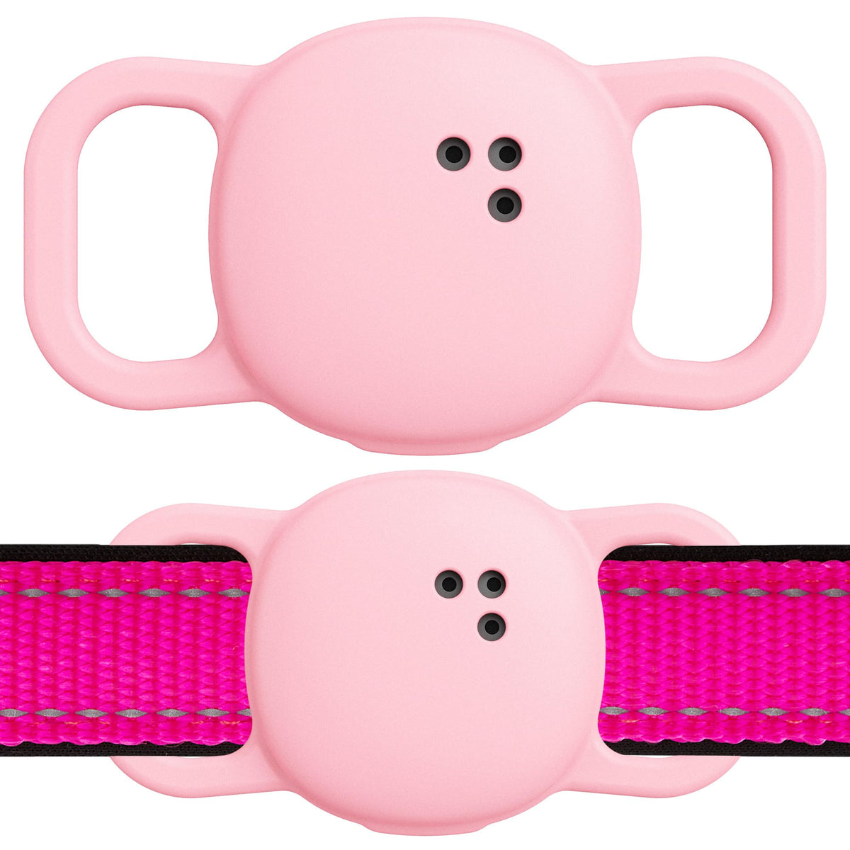 DDJ Tile Life360 pink silicone holder closeup for secure, lightweight protection.