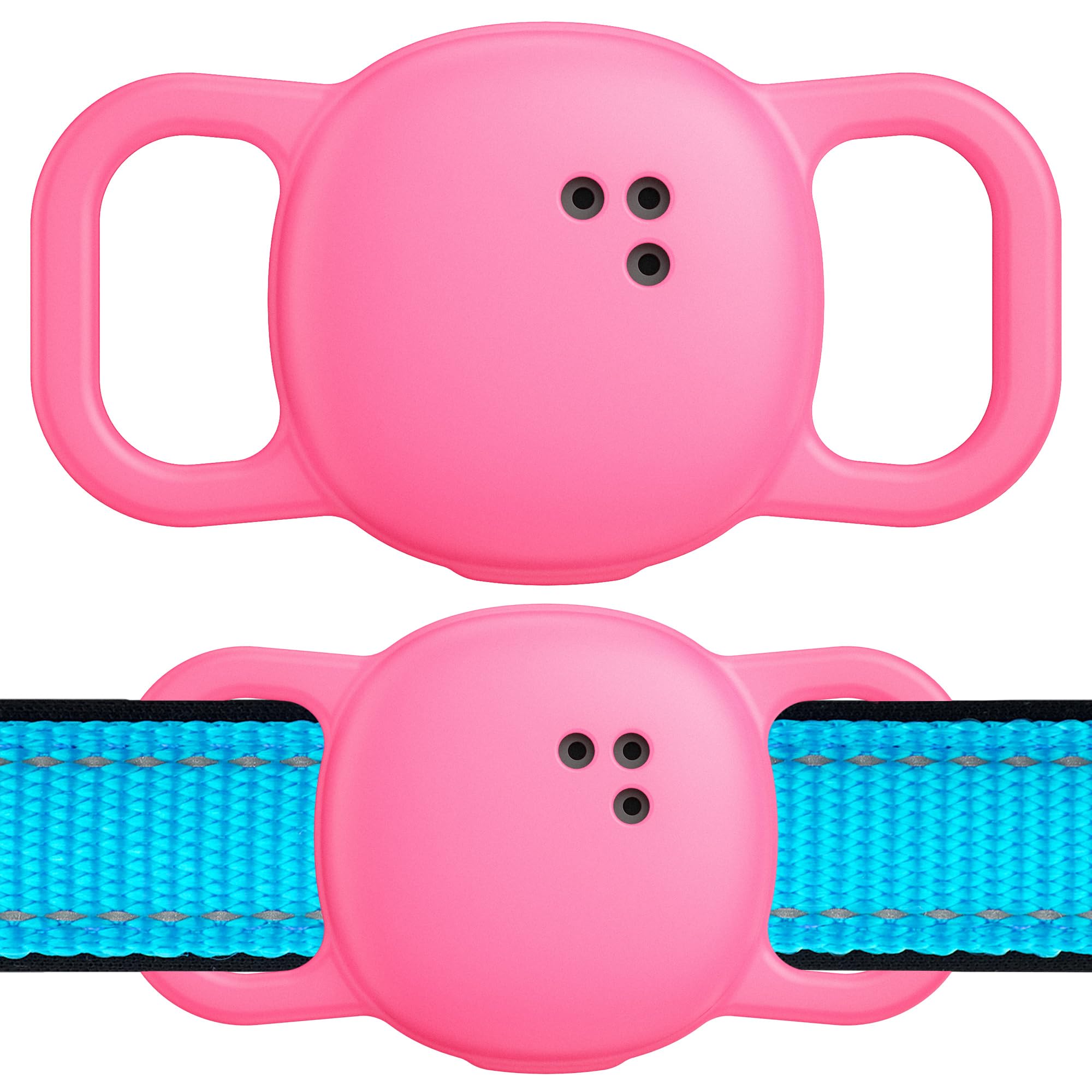DDJ Tile Life360 collar case neon pink closeup protects trackers with soft silicone