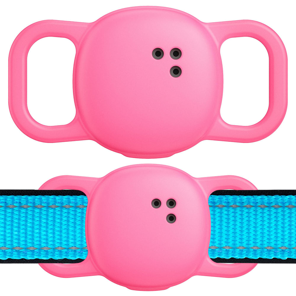 DDJ Tile Life360 collar case neon pink closeup protects trackers with soft silicone