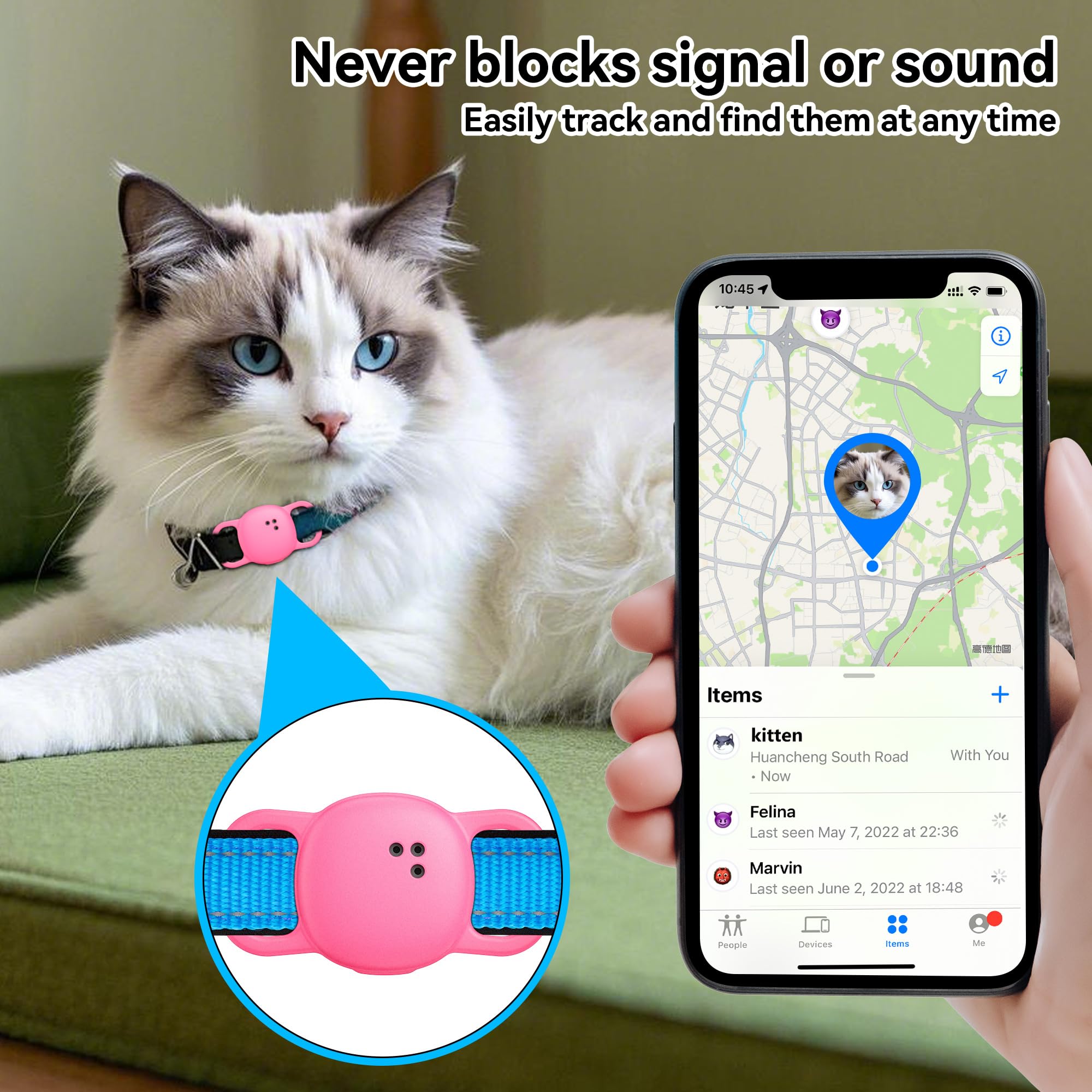 DDJ Tile Life360 collar case neon pink exposed-hole design for signal access