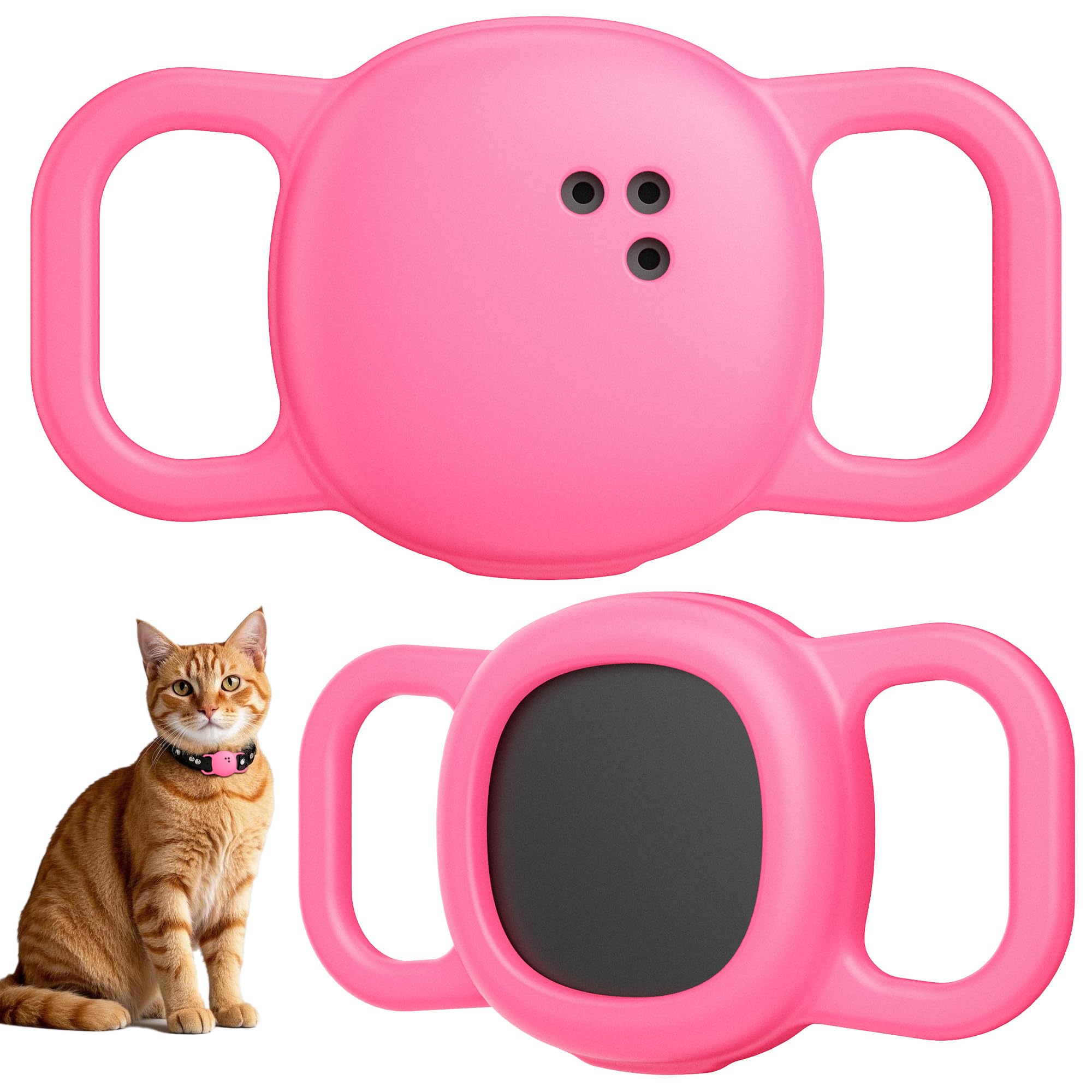 DDJ neon-pink collar case on a dog shows secure tracker fit during active play