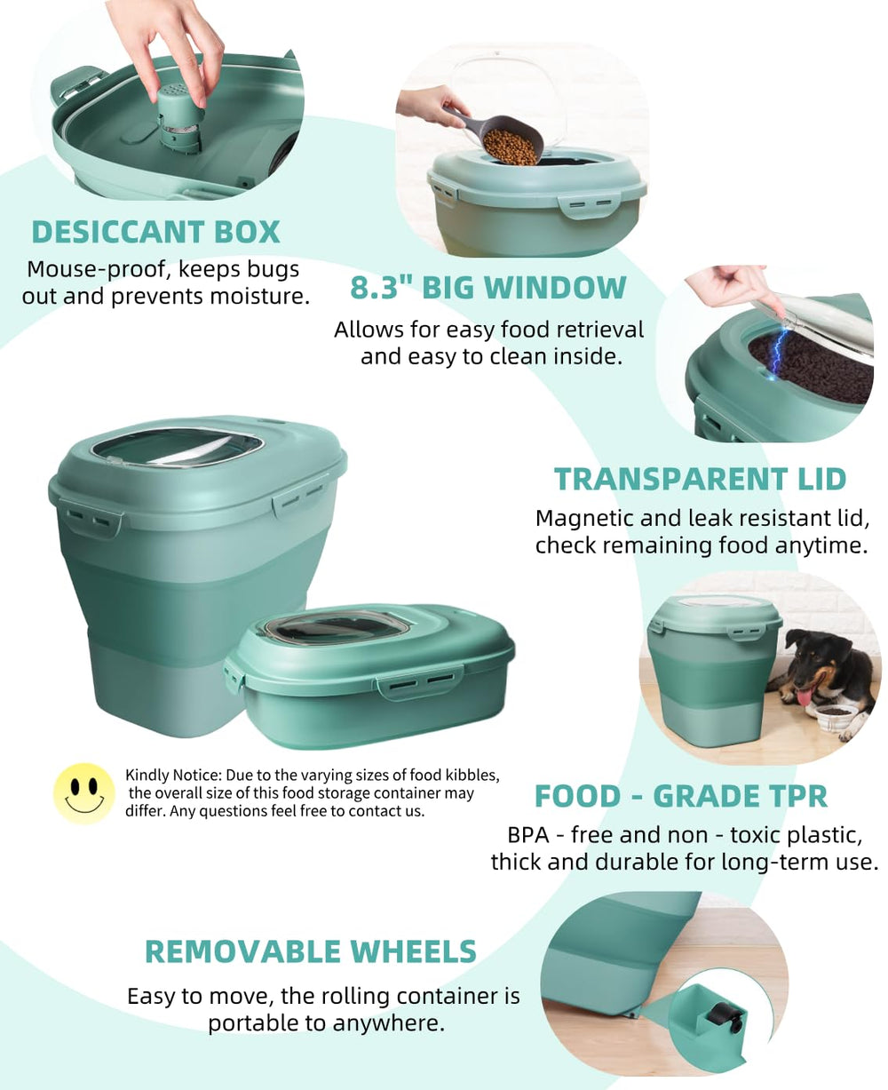 DDMOMMY 35-pound capacity container green shows large pet food storage potential