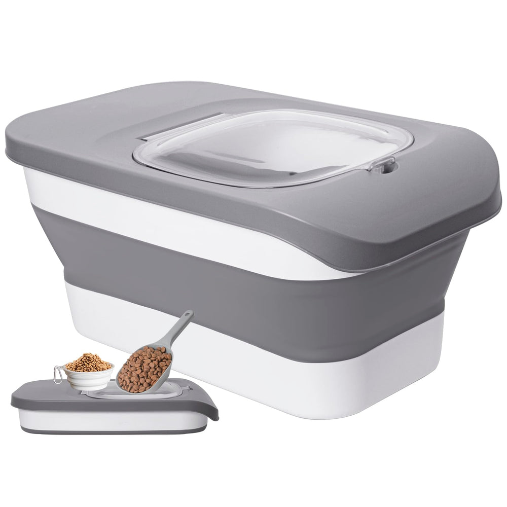 DDMOMMY dog food container collapsible for flexible storage and space saving.