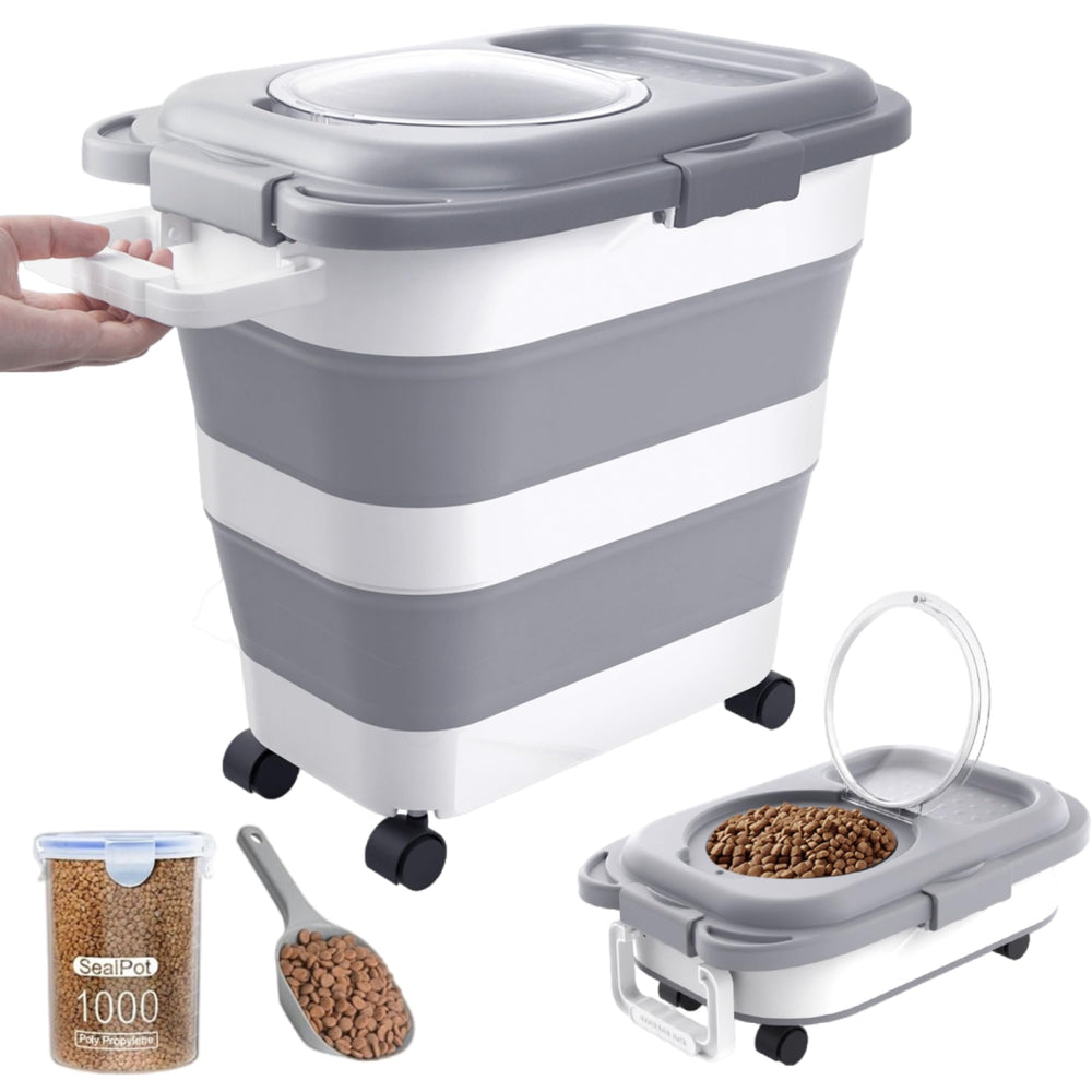 DDMOMMY dog food container with handle for easy portability and quick refills.