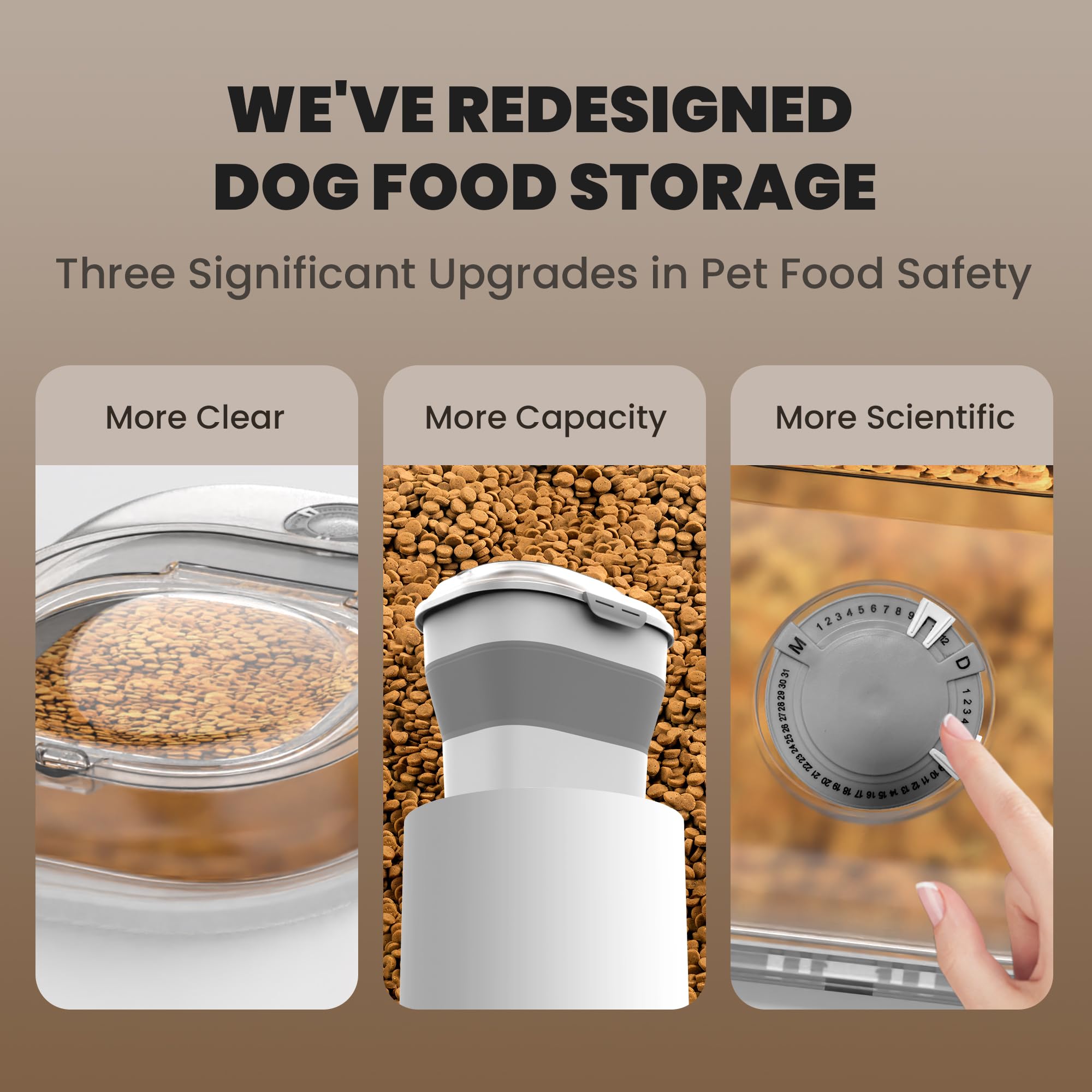 DDMOMMY dog food container includes scoop and two small containers for easy serving.