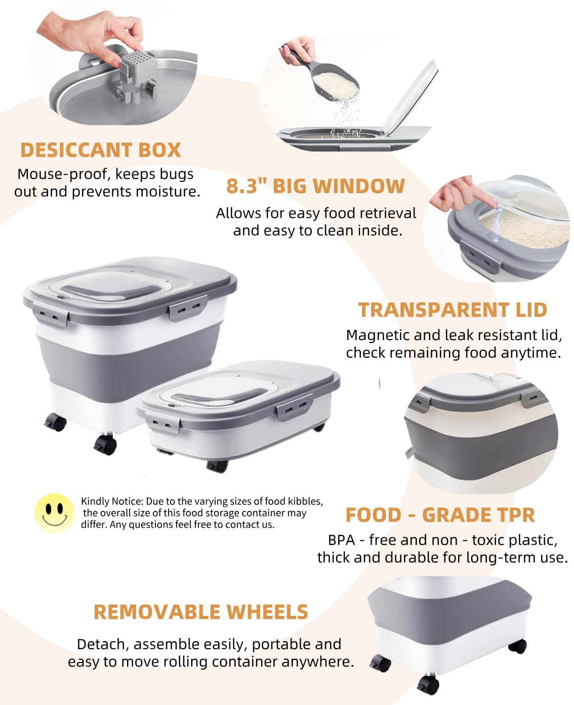 DDMOMMY 23-lb capacity highlights large dry-food storage capacity