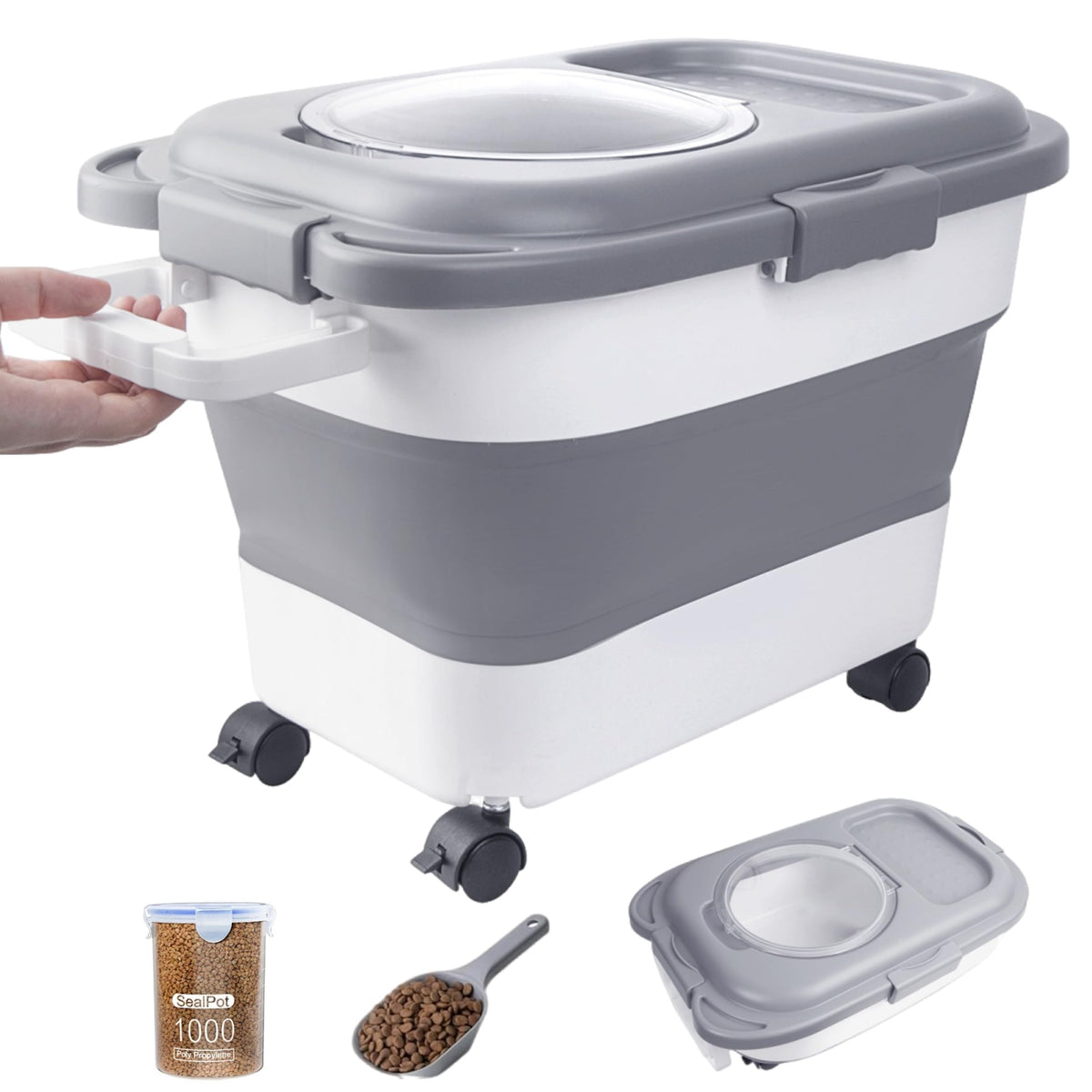 DDMOMMY dog food storage container with airtight lid keeps dry kibble fresh longer.