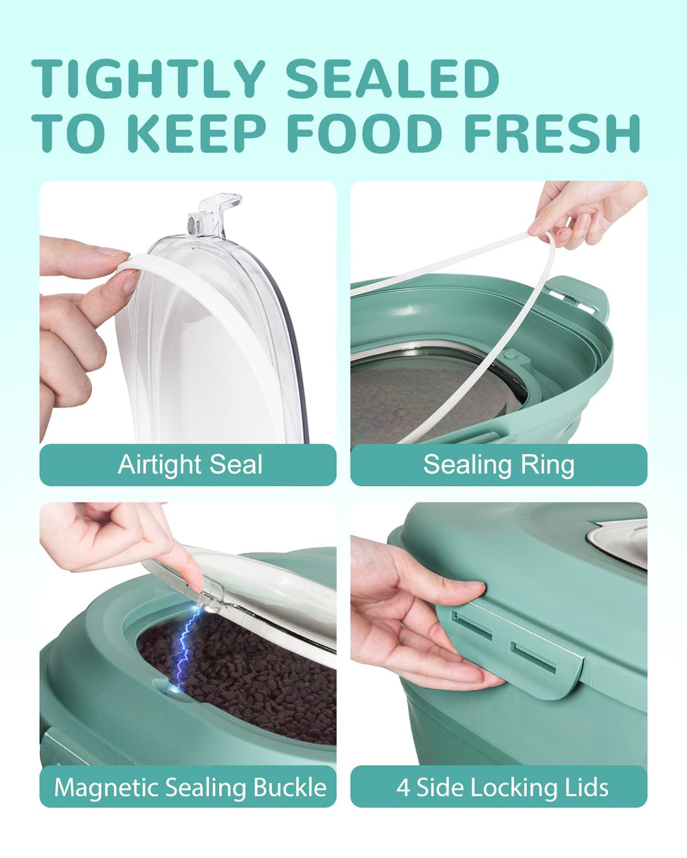 DDMOMMY dog food storage wheels green demonstrates easy mobility for moving between rooms
