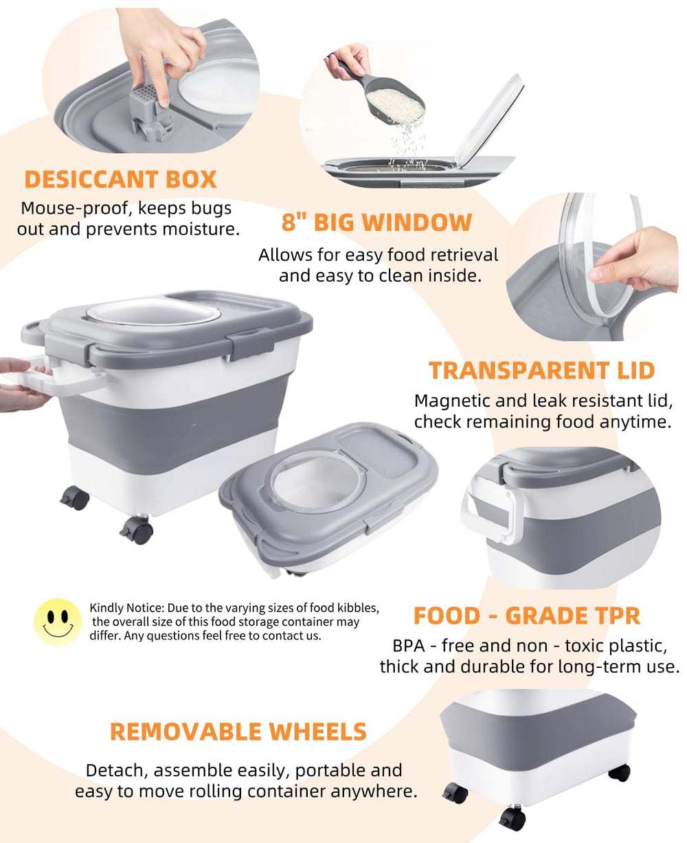 DDMOMMY compact-dimensions storage container fits 23 pounds of pet food.