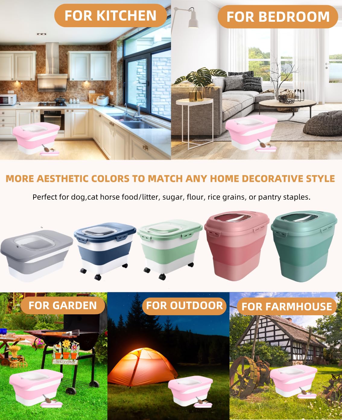 DDMOMMY space-saving design reduces kitchen clutter while storing pet food.