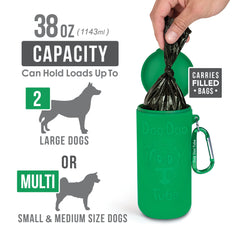 DDT Doo Tube Green carabiner attached to leash enables hands-free walking