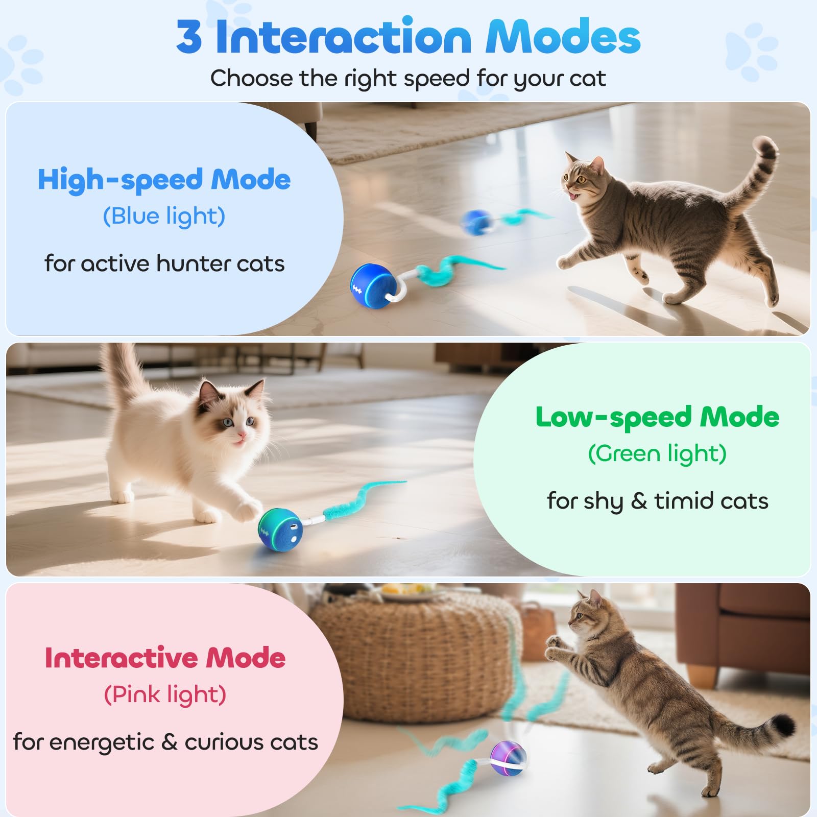 ddxcoo cat toy ball interactive mode activated by touch for engagement