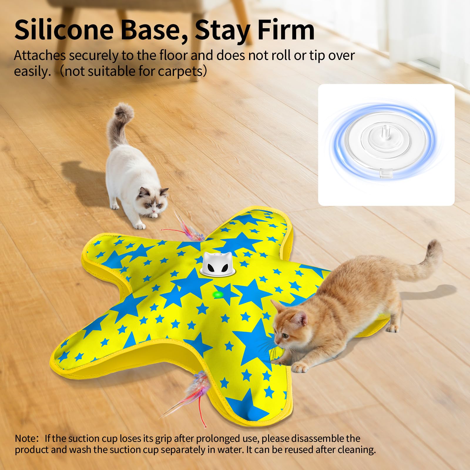 ddxcoo durable ABS base with suction cup keeps toy stable.