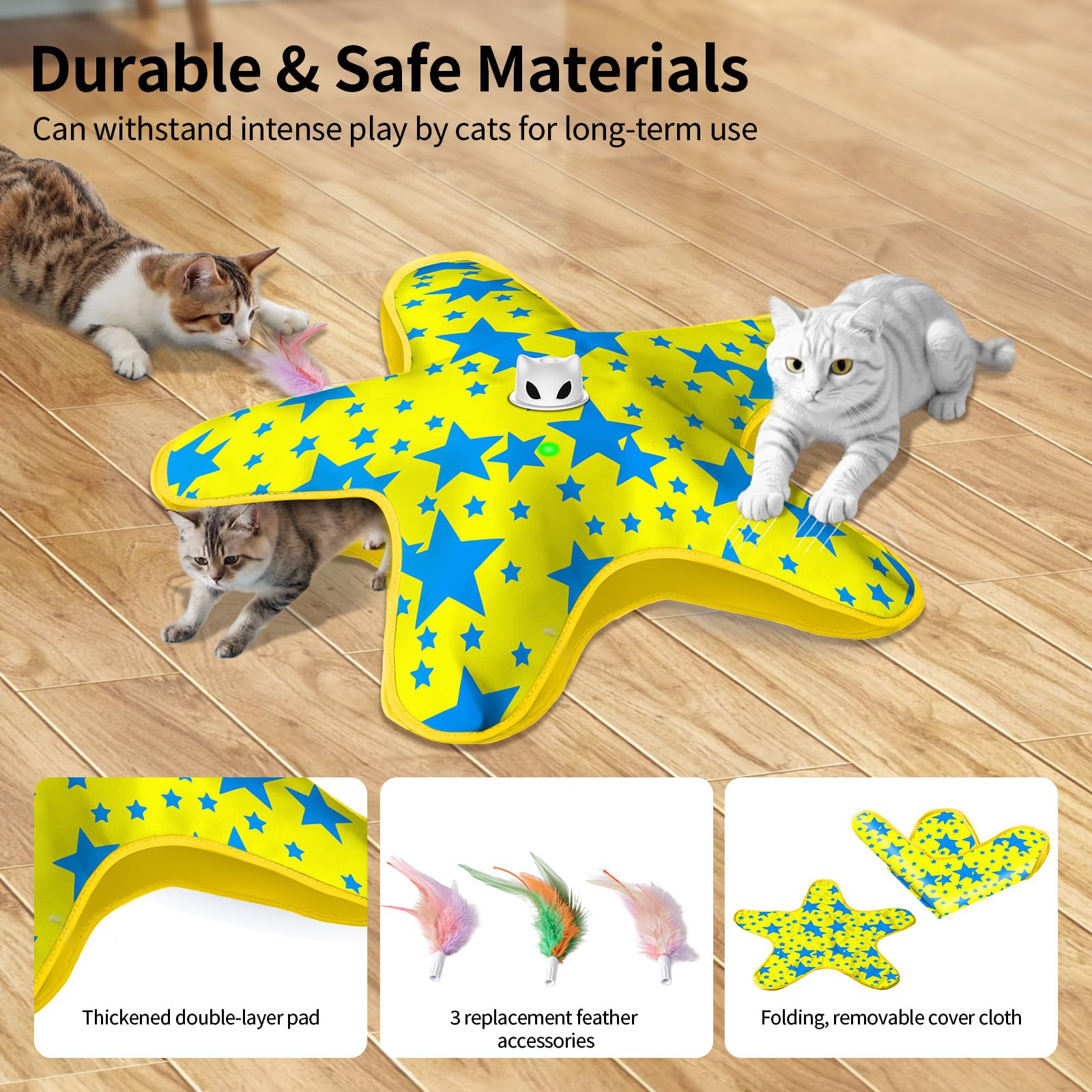 ddxcoo touch-activated cat toy on standby after use for energy-efficient play.