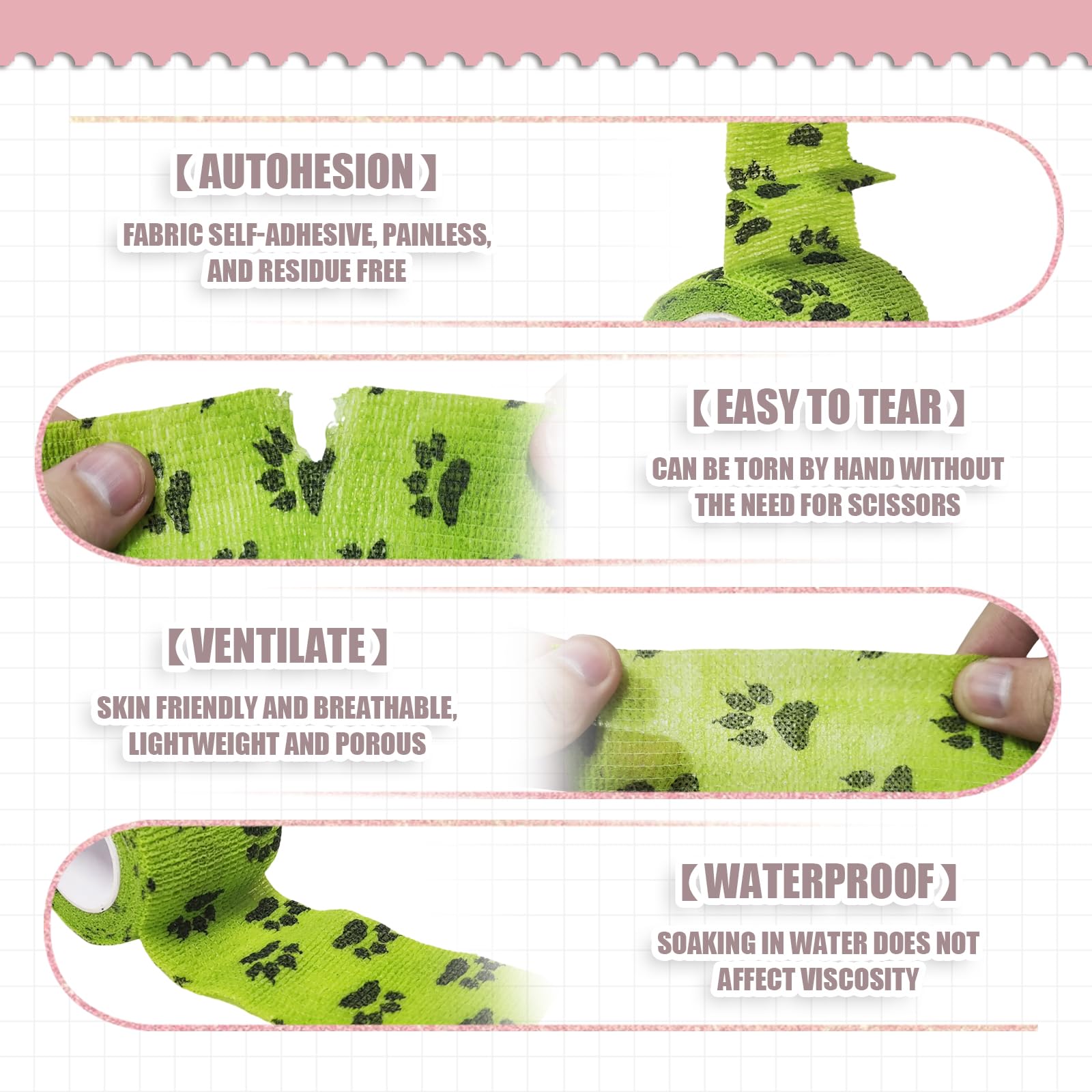 DE Vet Wrap dog paw protector use shows easy wrap without clips for secure hold